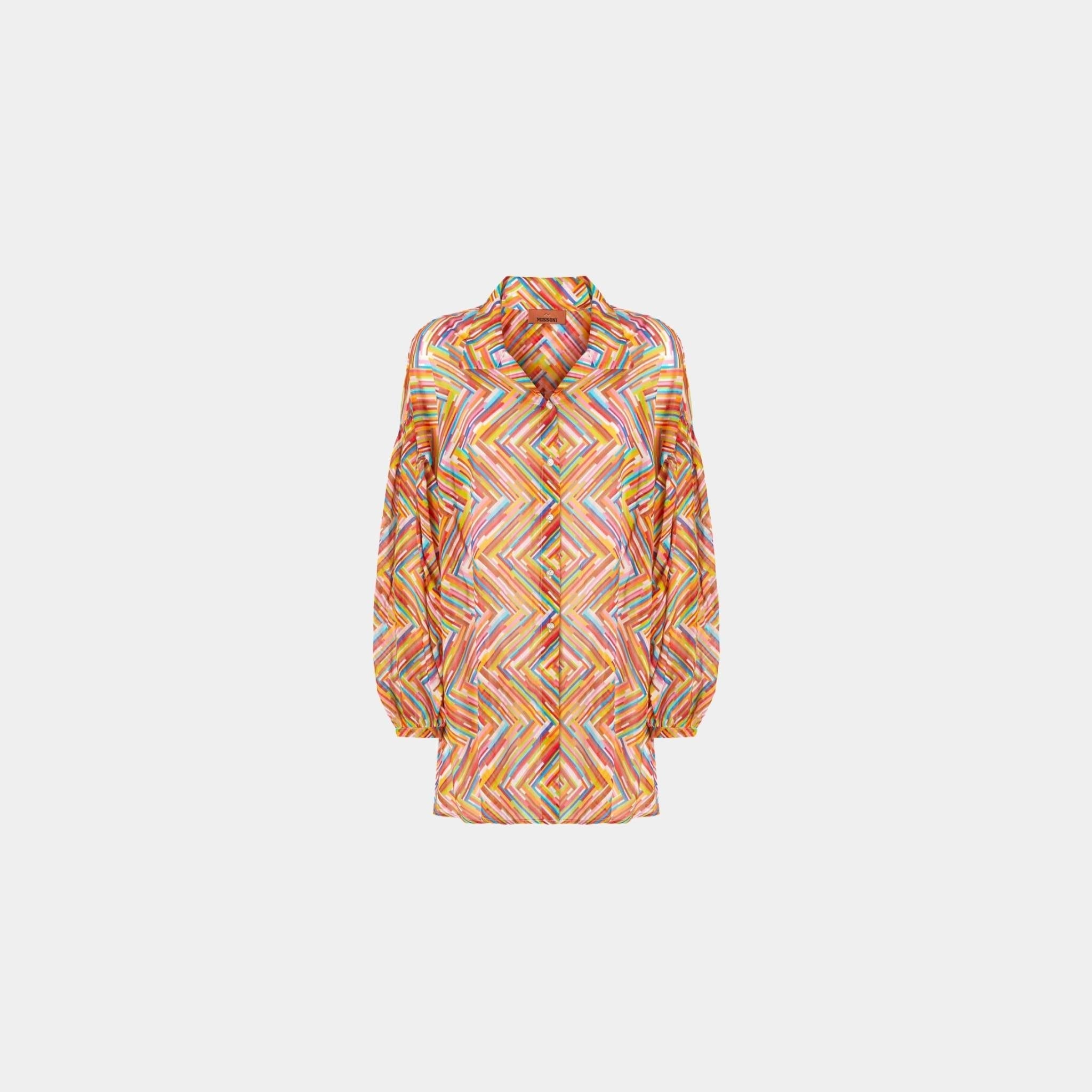 Oversized Shirt In Printed Cotton And Silk Blend