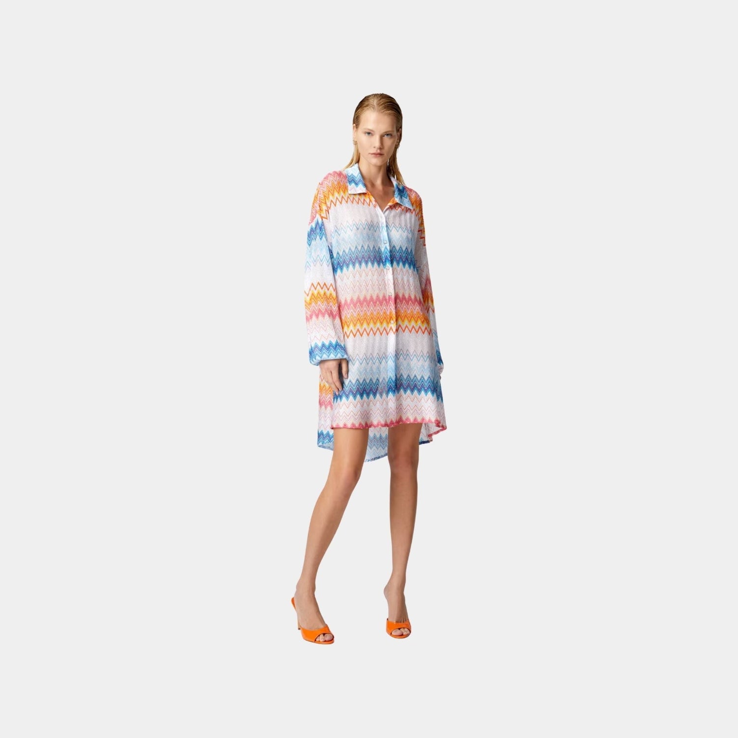 Oversized Shirt In Zigzag Lame Viscose Blend