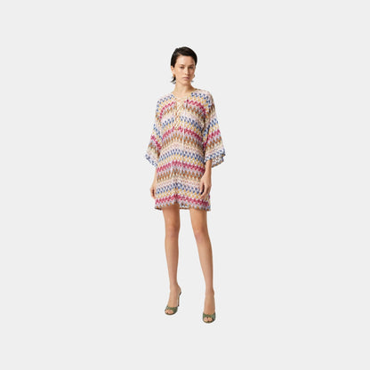 Short Cover Up Caftan In Lame Viscose Lace