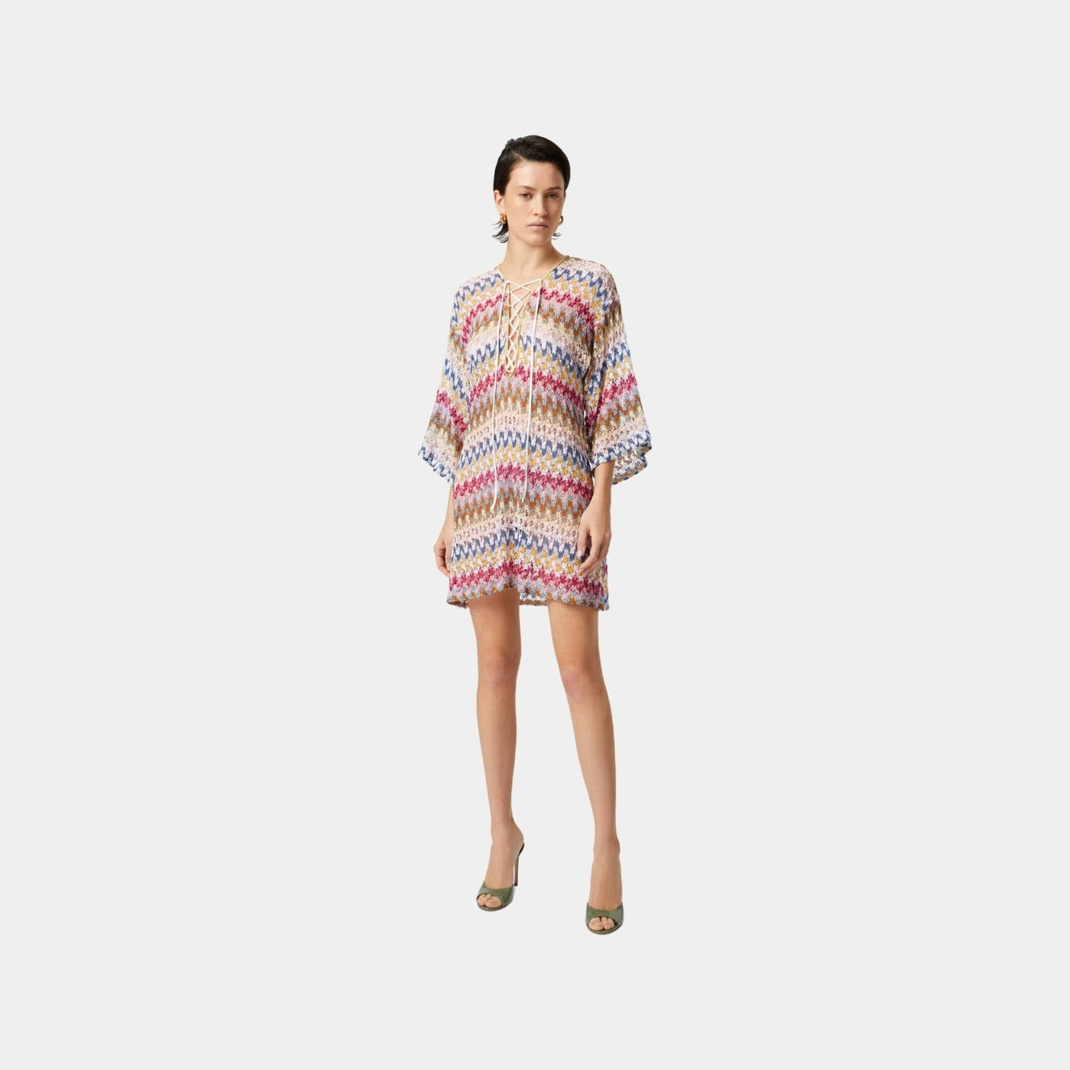 Short Cover Up Caftan In Lame Viscose Lace