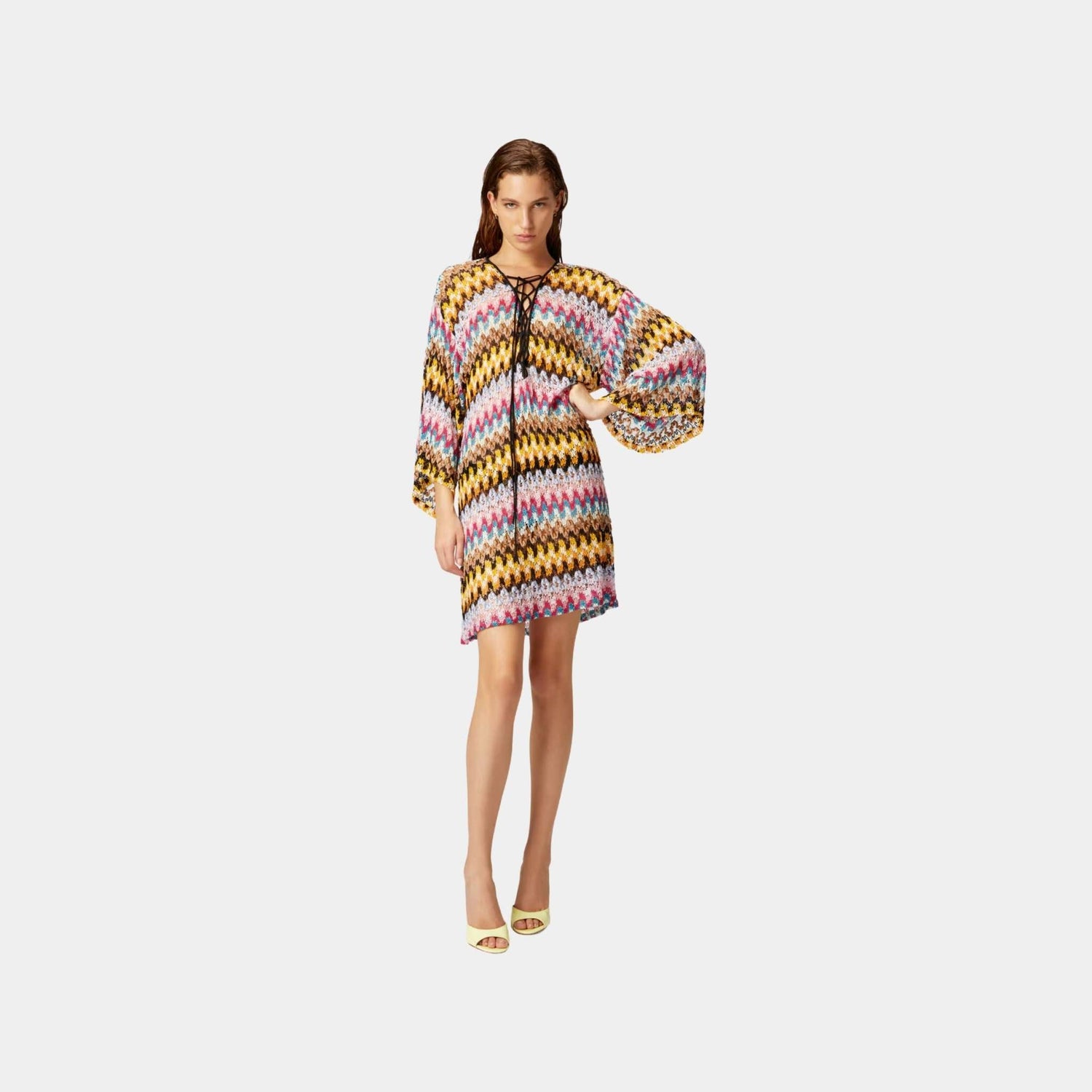 Short Cover Up Caftan In Lame Viscose Lace