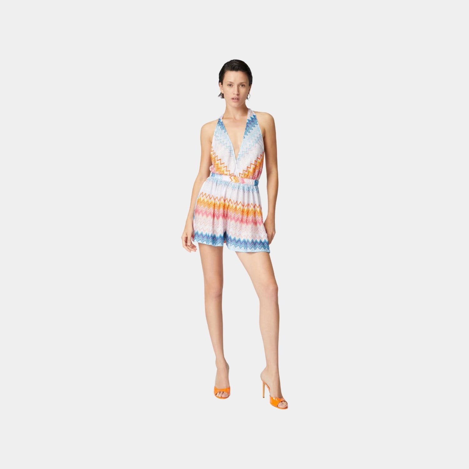 Short Jumpsuit In Viscose Blend Zigzag Lame