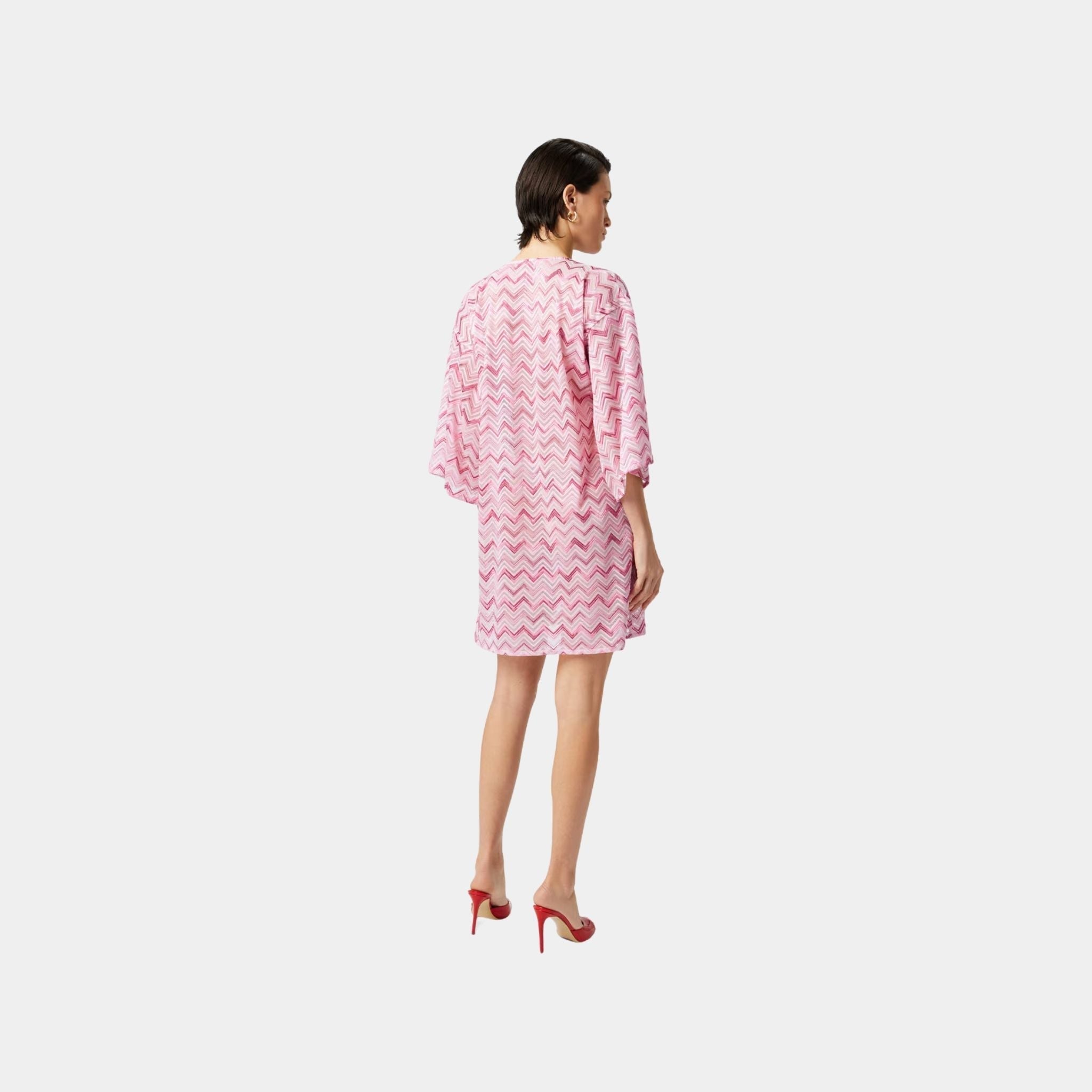 Short Viscose Blend Tulle Kaftan With Slub Zigzag