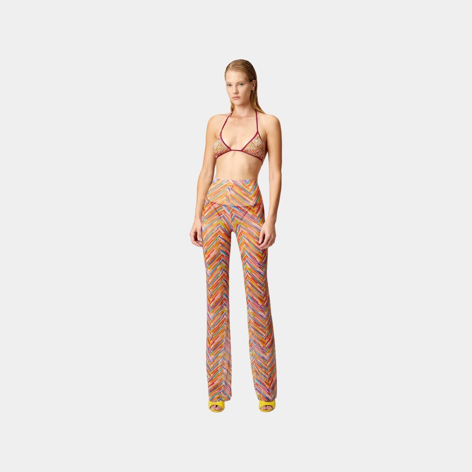 Straight Trousers In Printed Tulle