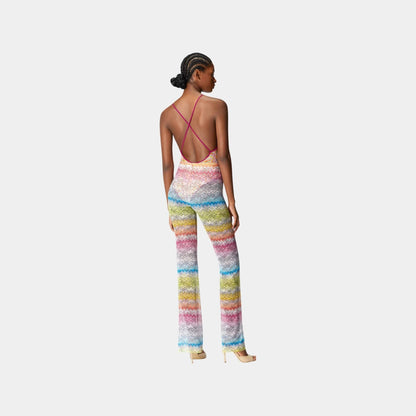 Straight Trousers In Printed Tulle