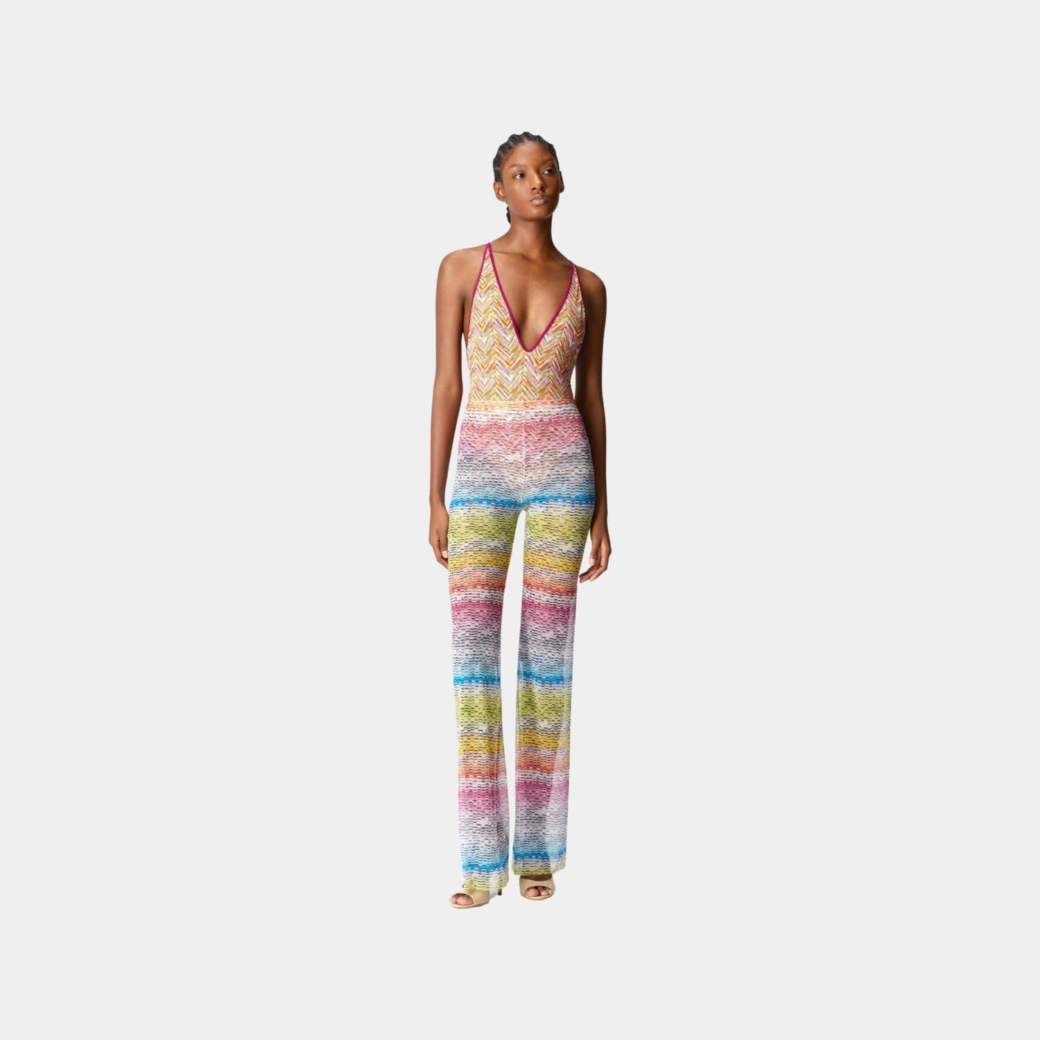 Straight Trousers In Printed Tulle