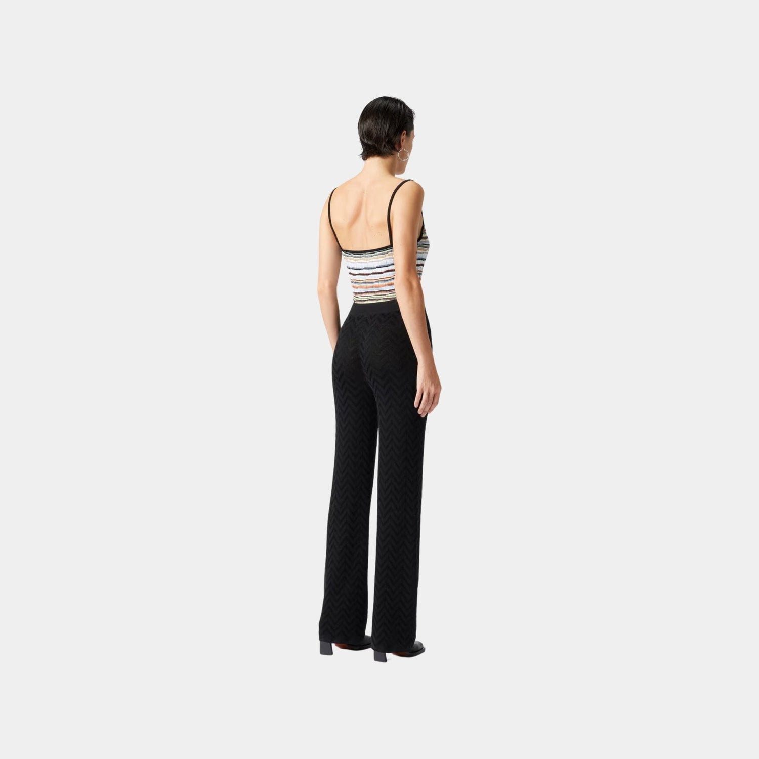 Tonal Chevron Pattern Straight Trousers
