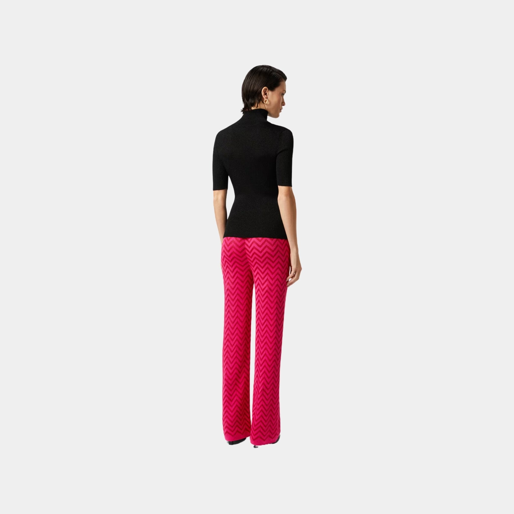 Tonal Chevron Pattern Straight Trousers