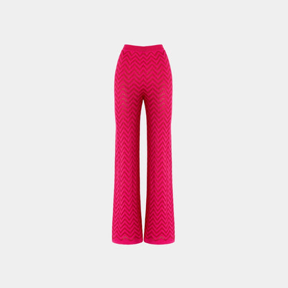 Tonal Chevron Pattern Straight Trousers