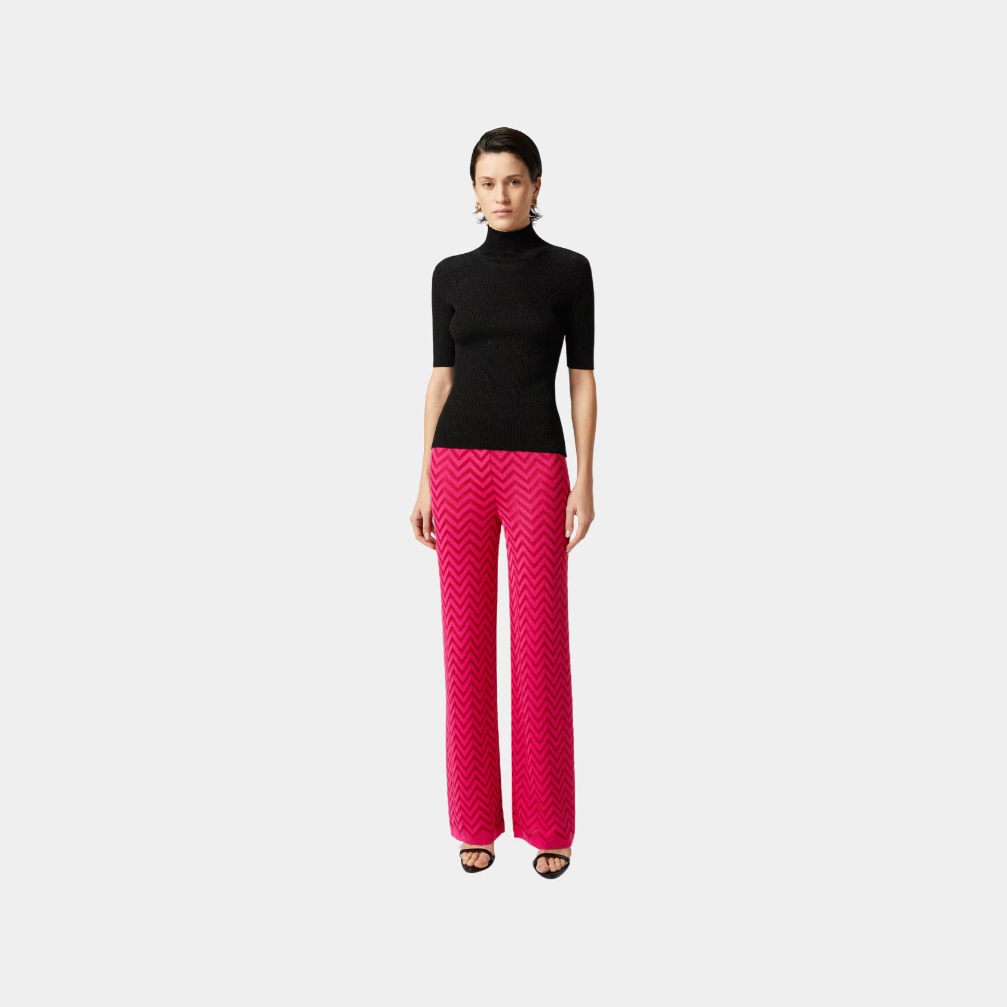 Tonal Chevron Pattern Straight Trousers