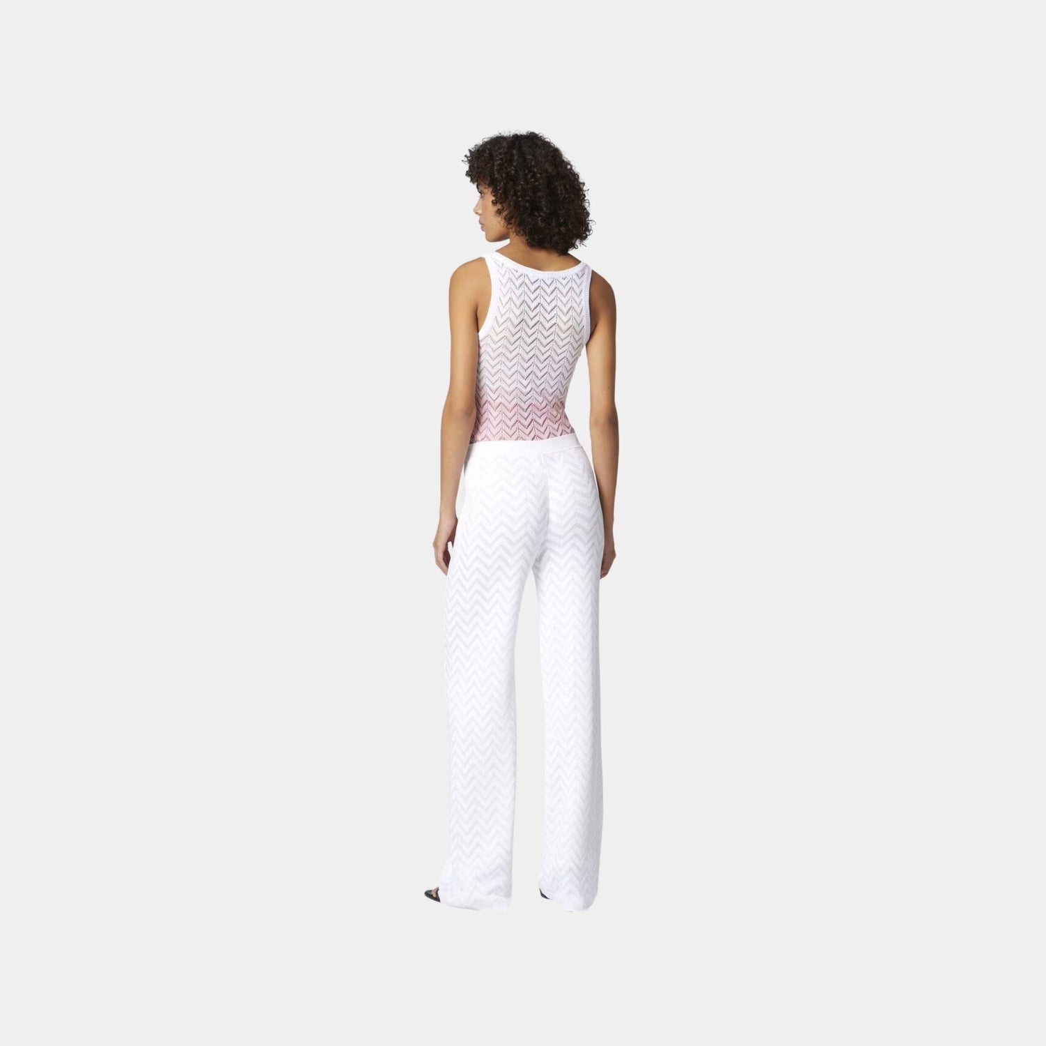 Tonal Chevron Pattern Straight Trousers