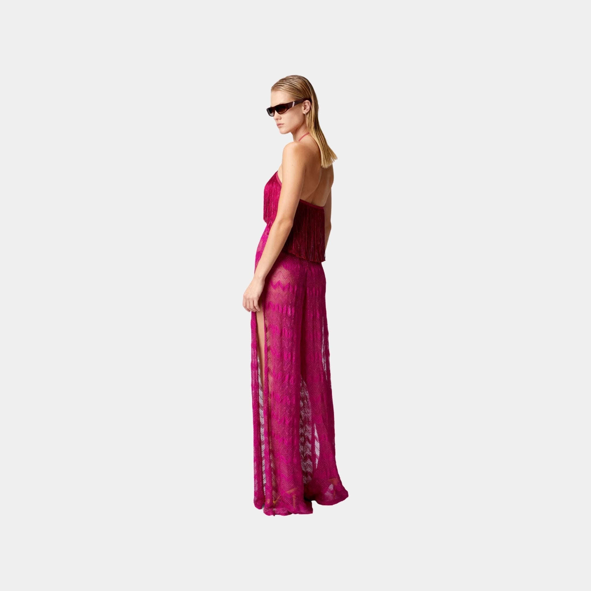 Zigzag Lame Viscose Jumpsuit With Fringes