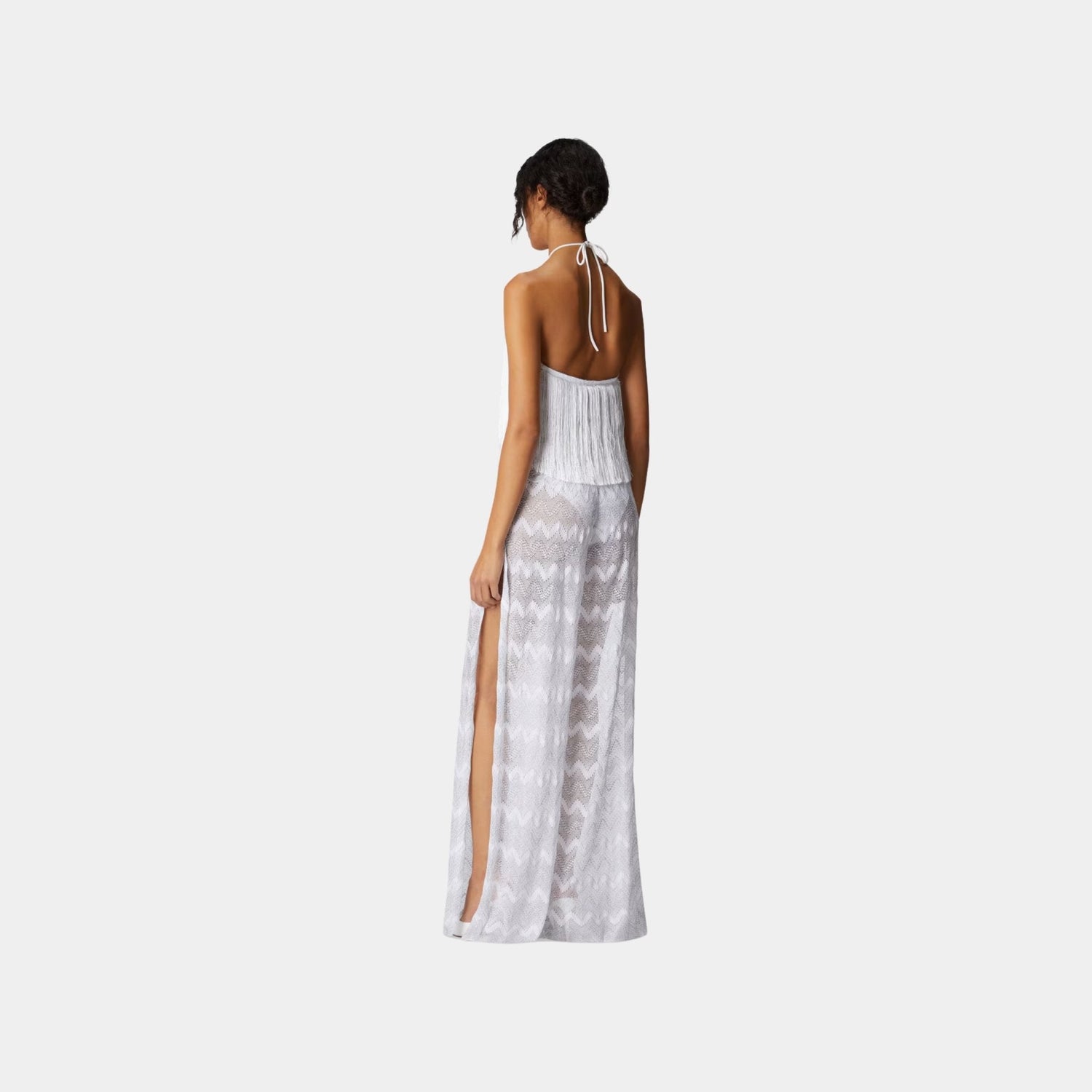 Zigzag Lame Viscose Jumpsuit With Fringes
