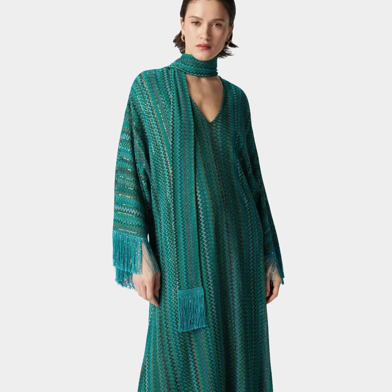 Zigzag V Neck Kaftan And Removable Scarf
