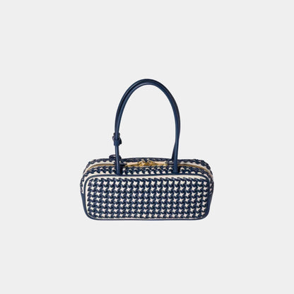 Beau Calfskin Leather Bag with Two-tone Motif