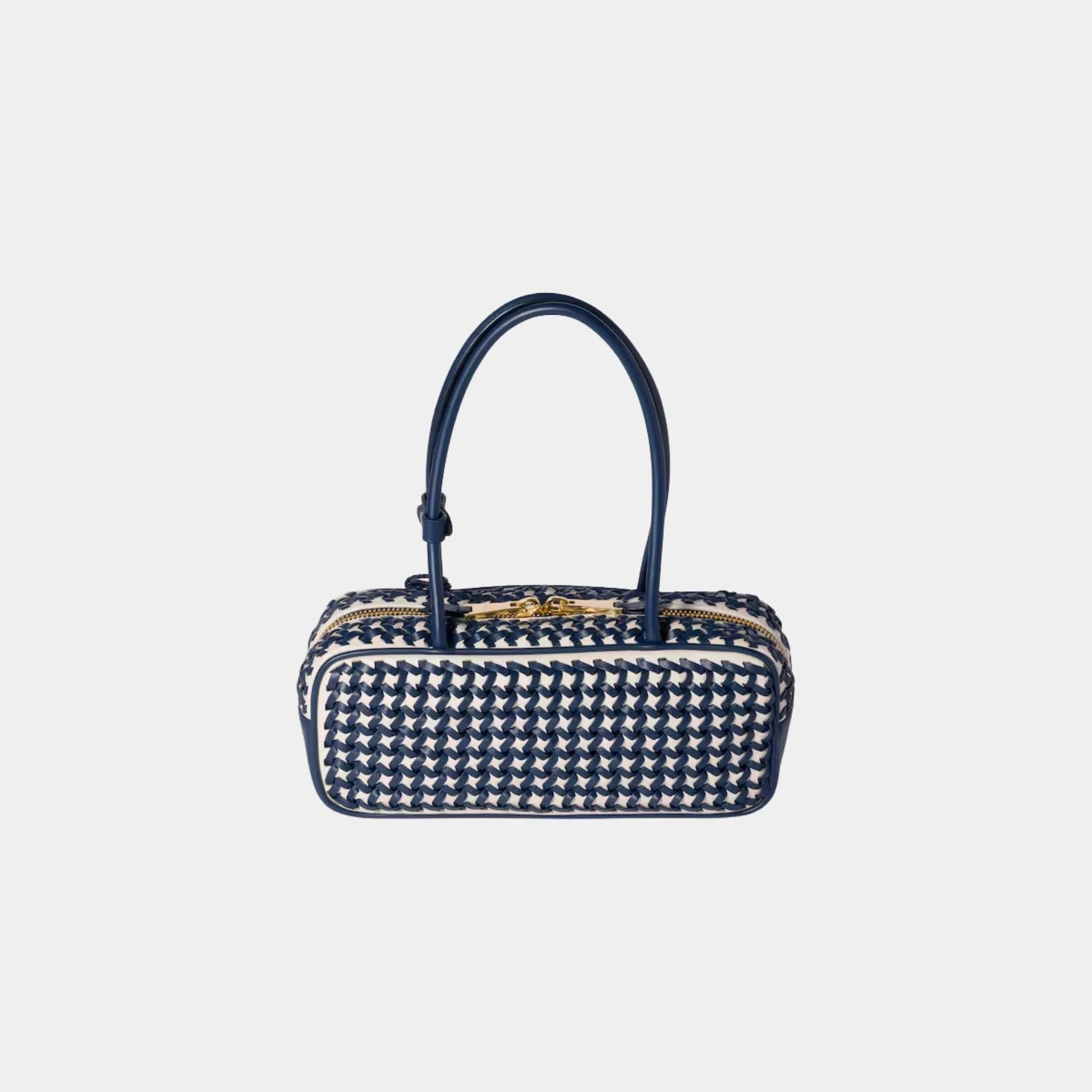 Beau Calfskin Leather Bag with Two-tone Motif