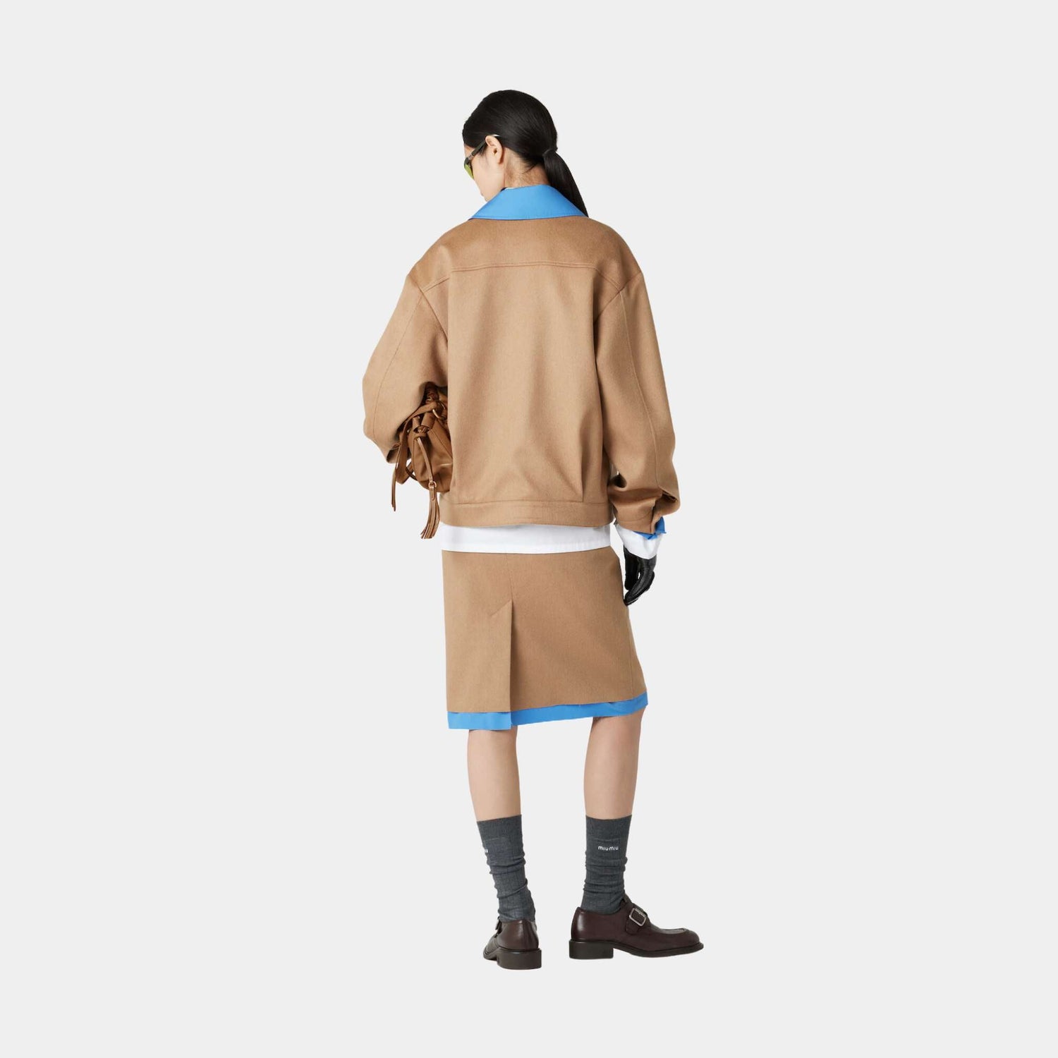 Camel Hair Blouson Jacket With Poplin Details Camel Brown
