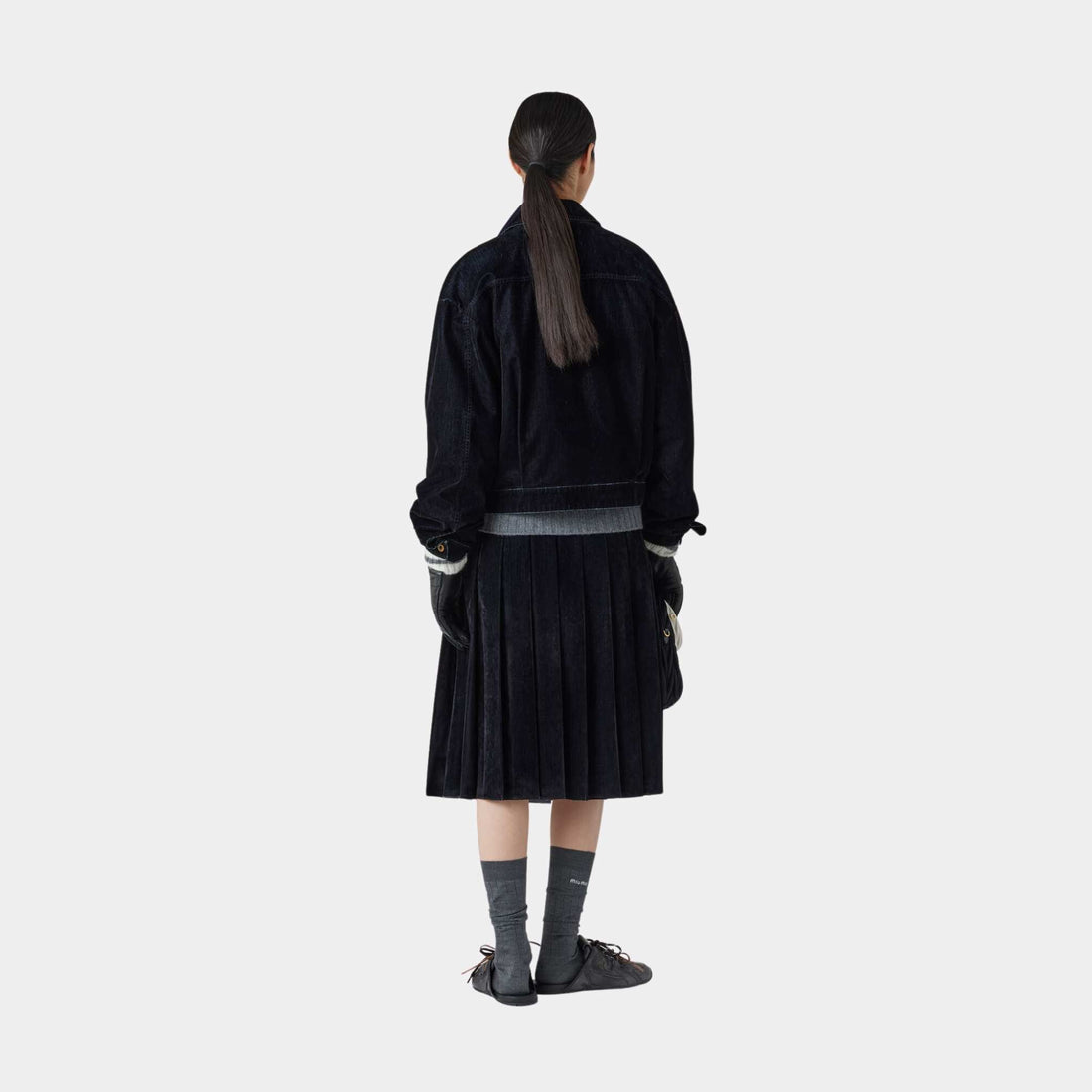 Flocked Chambray Blouson Jacket Black