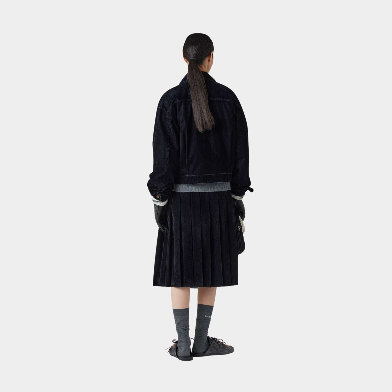 Flocked Chambray Blouson Jacket Black