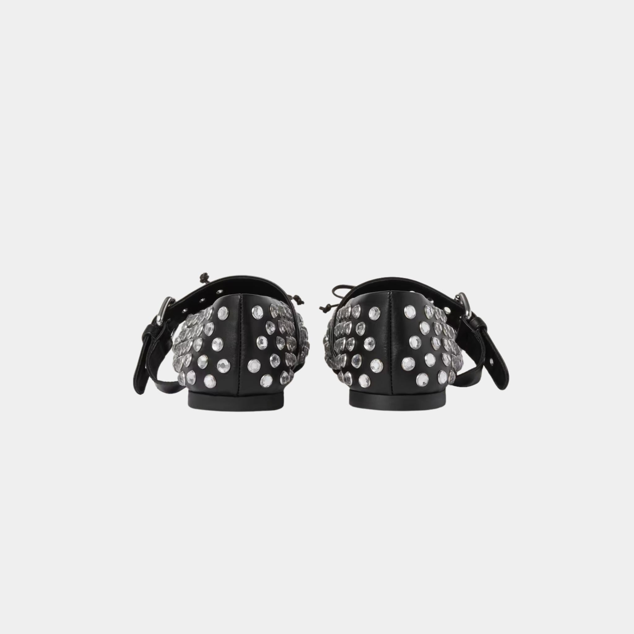 Leather Ballerinas With Artificial Crystals