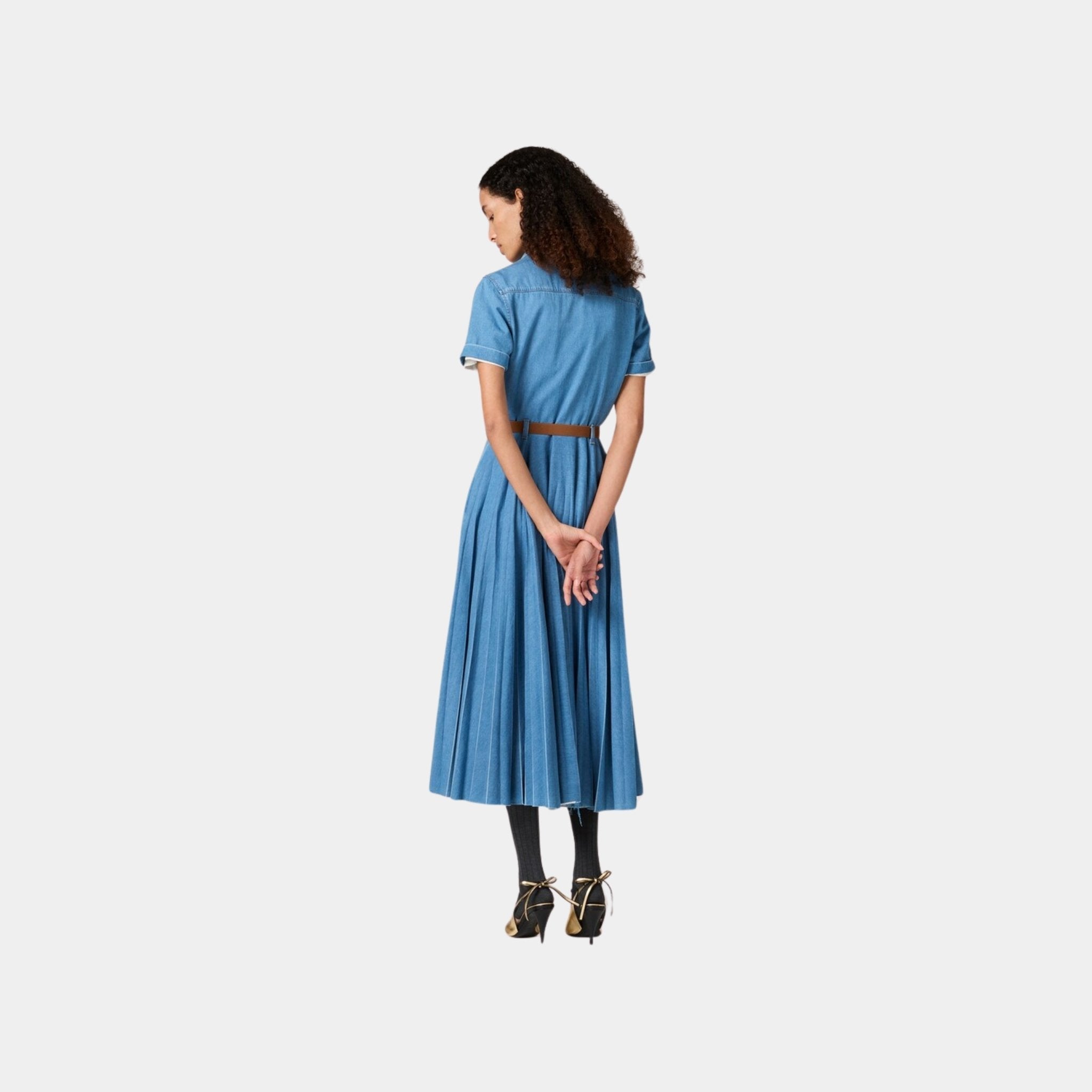 Long Denim Dress With Belt