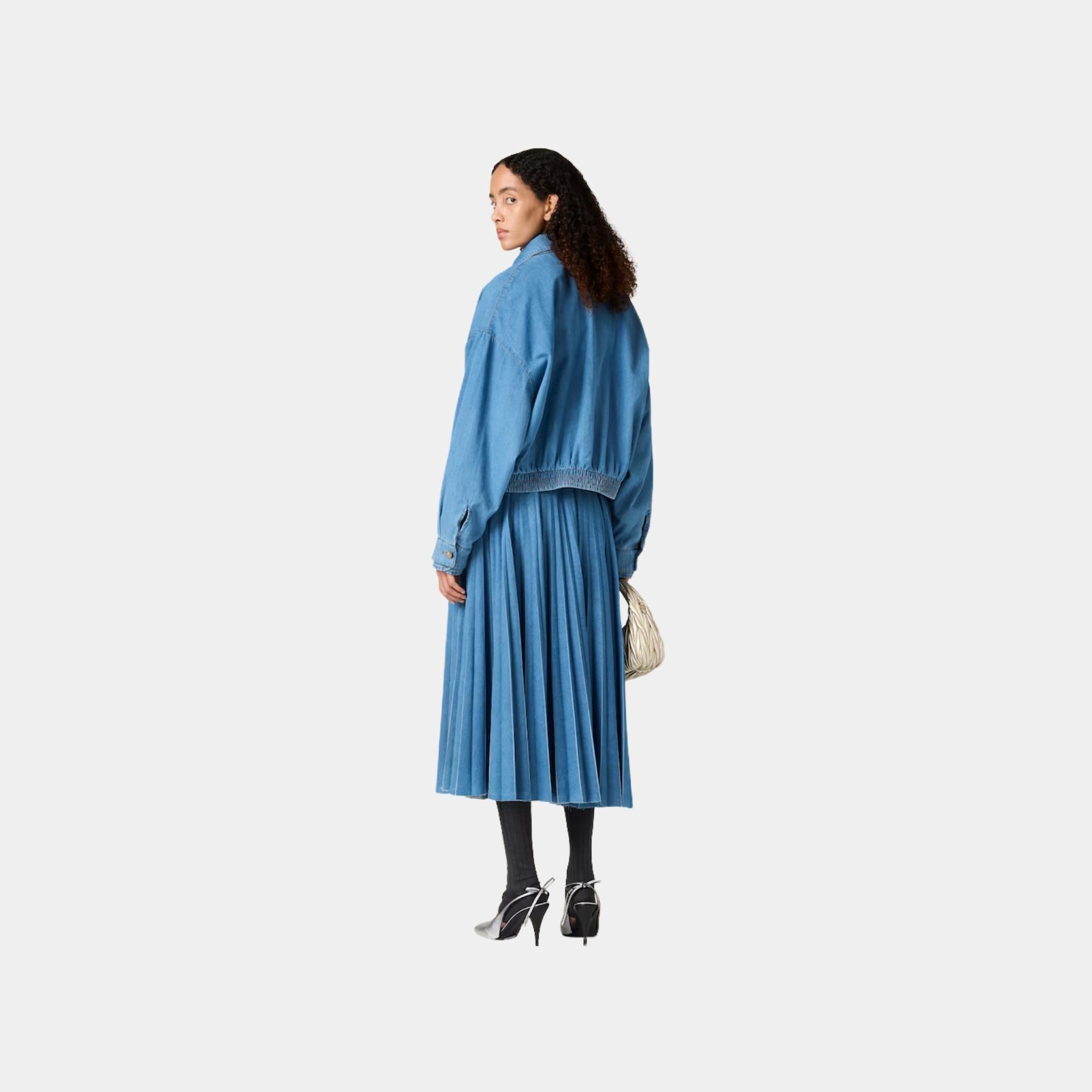 Pleated Denim Skirt With Belt