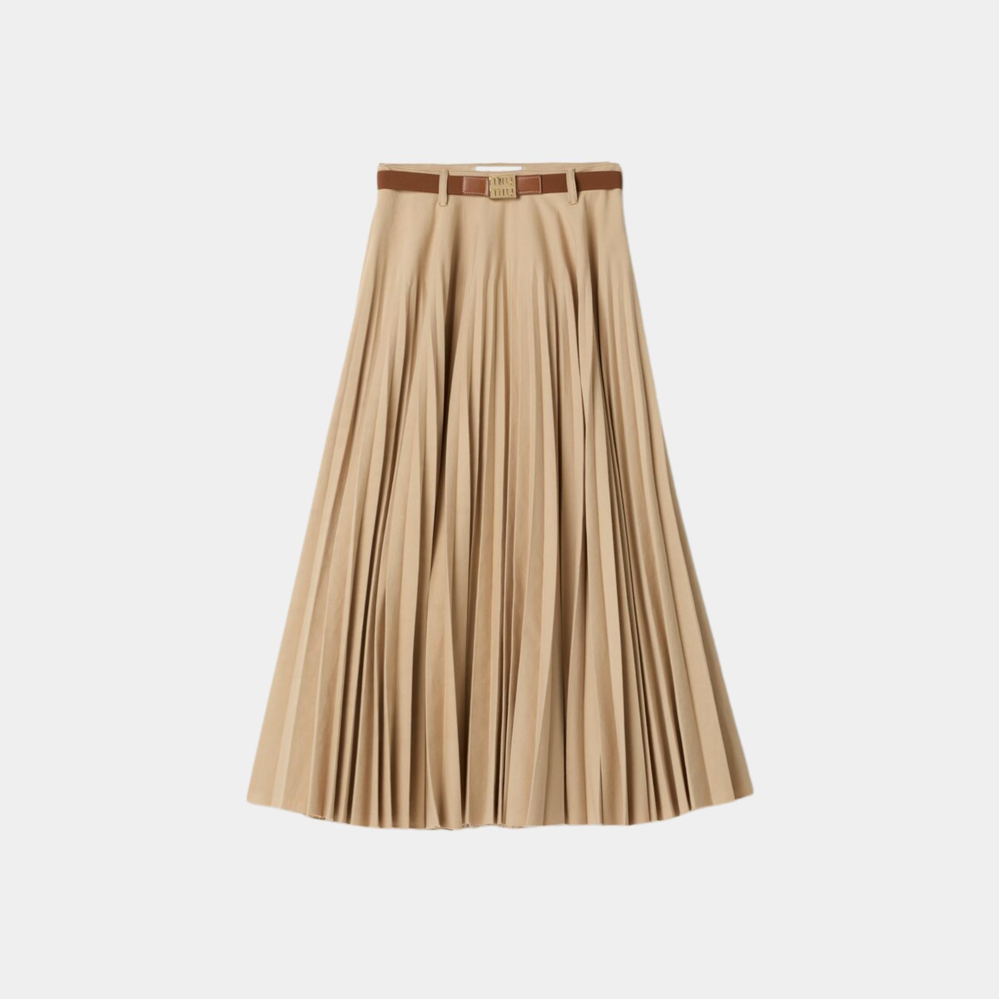 Pleated Old Denim Skirt With Belt