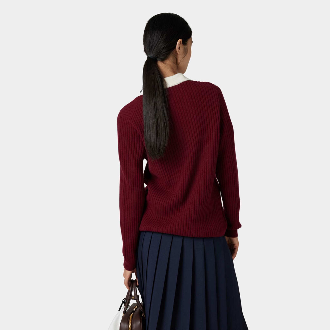 Ribbed Cashmere Polo Shirt Amaranth Natural