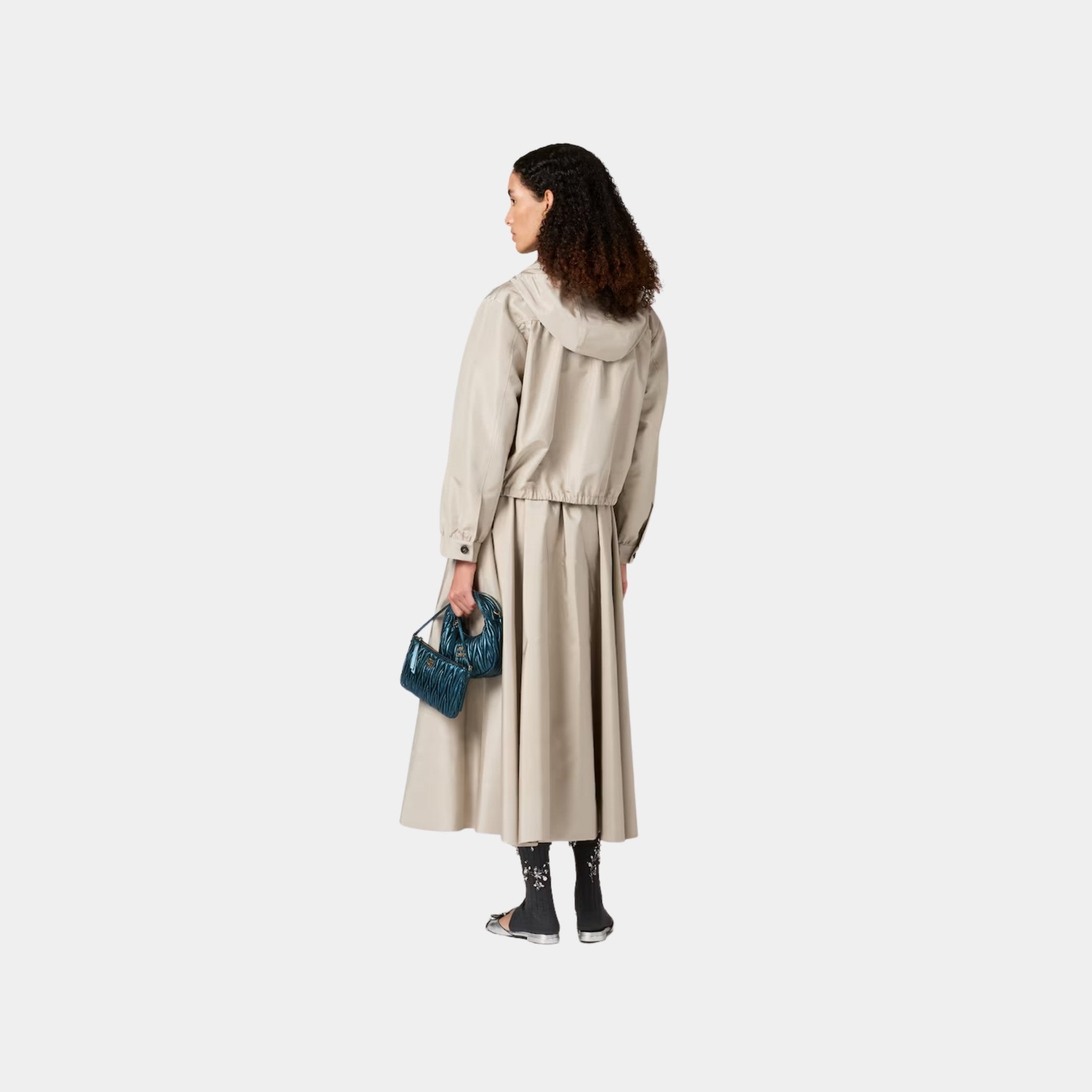 Silk Faille Blouson Jacket With Hood