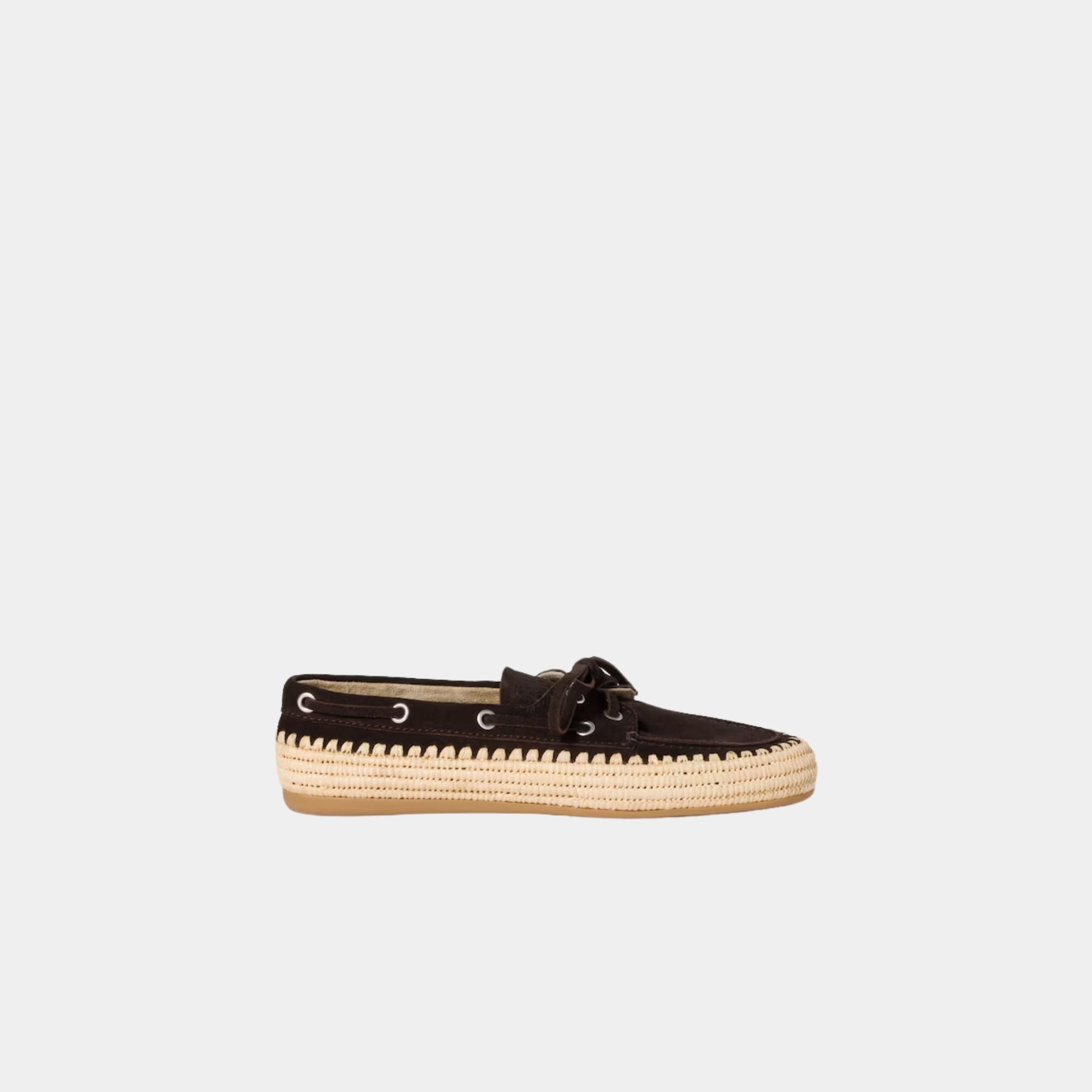 Suede and Raffia Boat Shoes