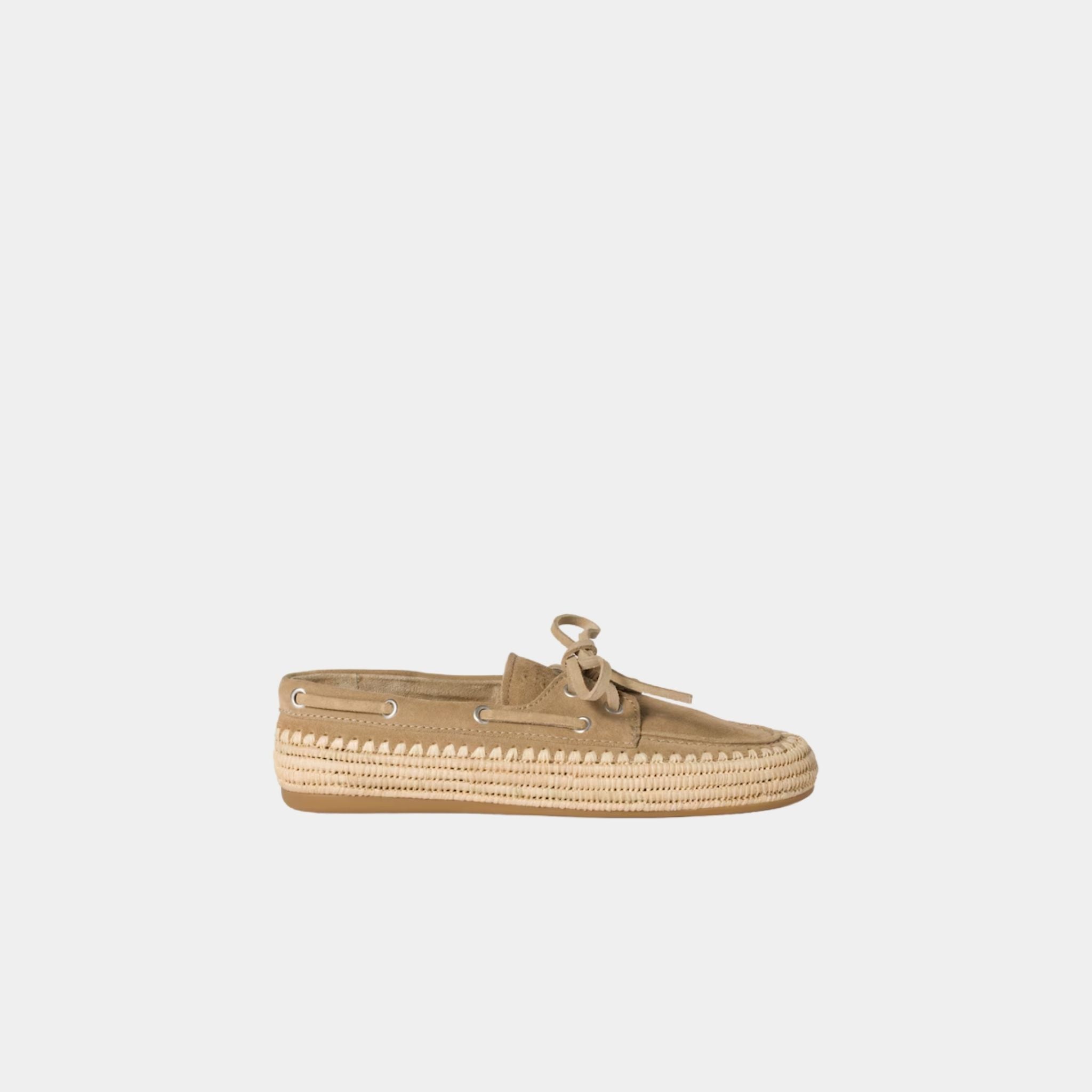 Suede and Raffia Boat Shoes