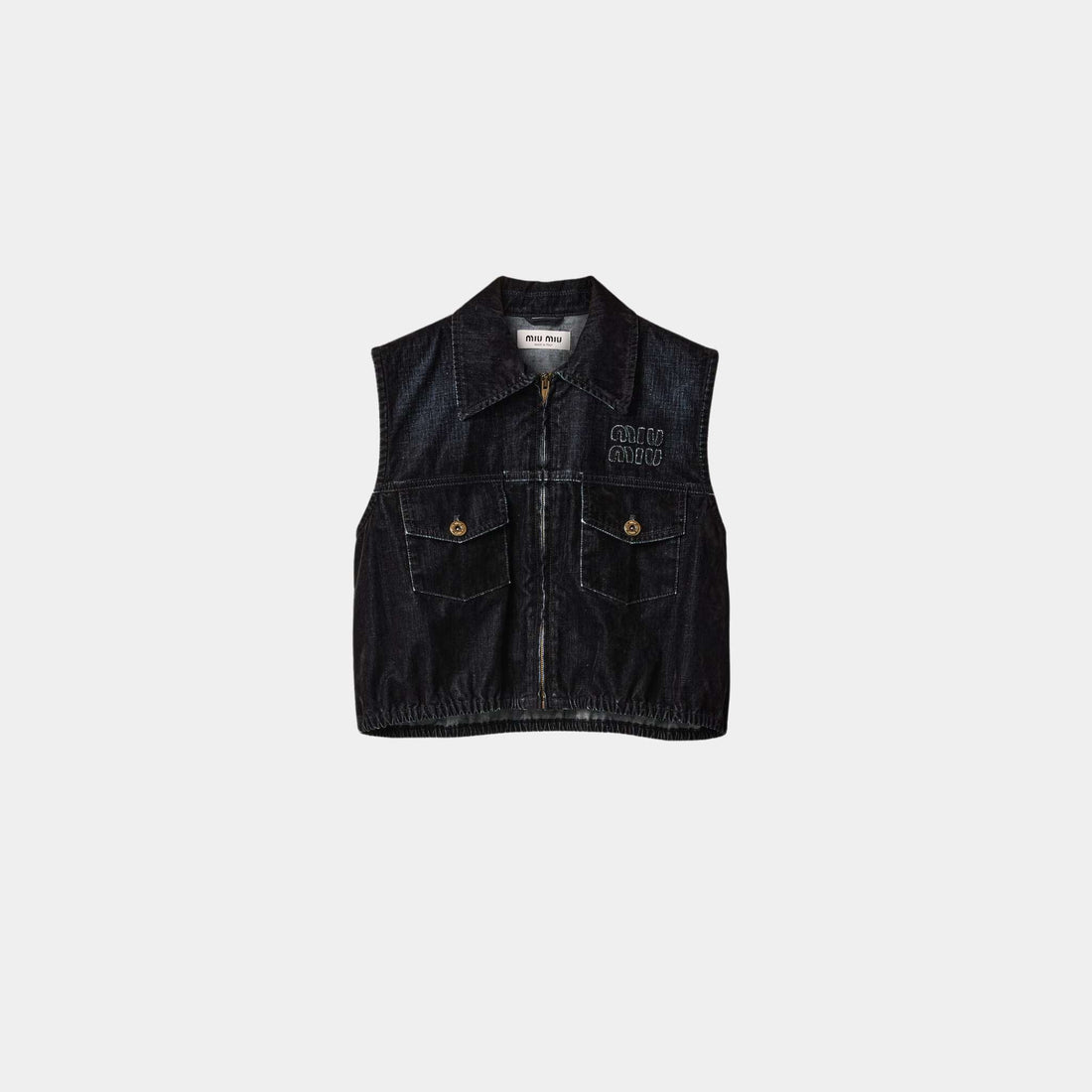 Washed Flocked Chambray Top Black