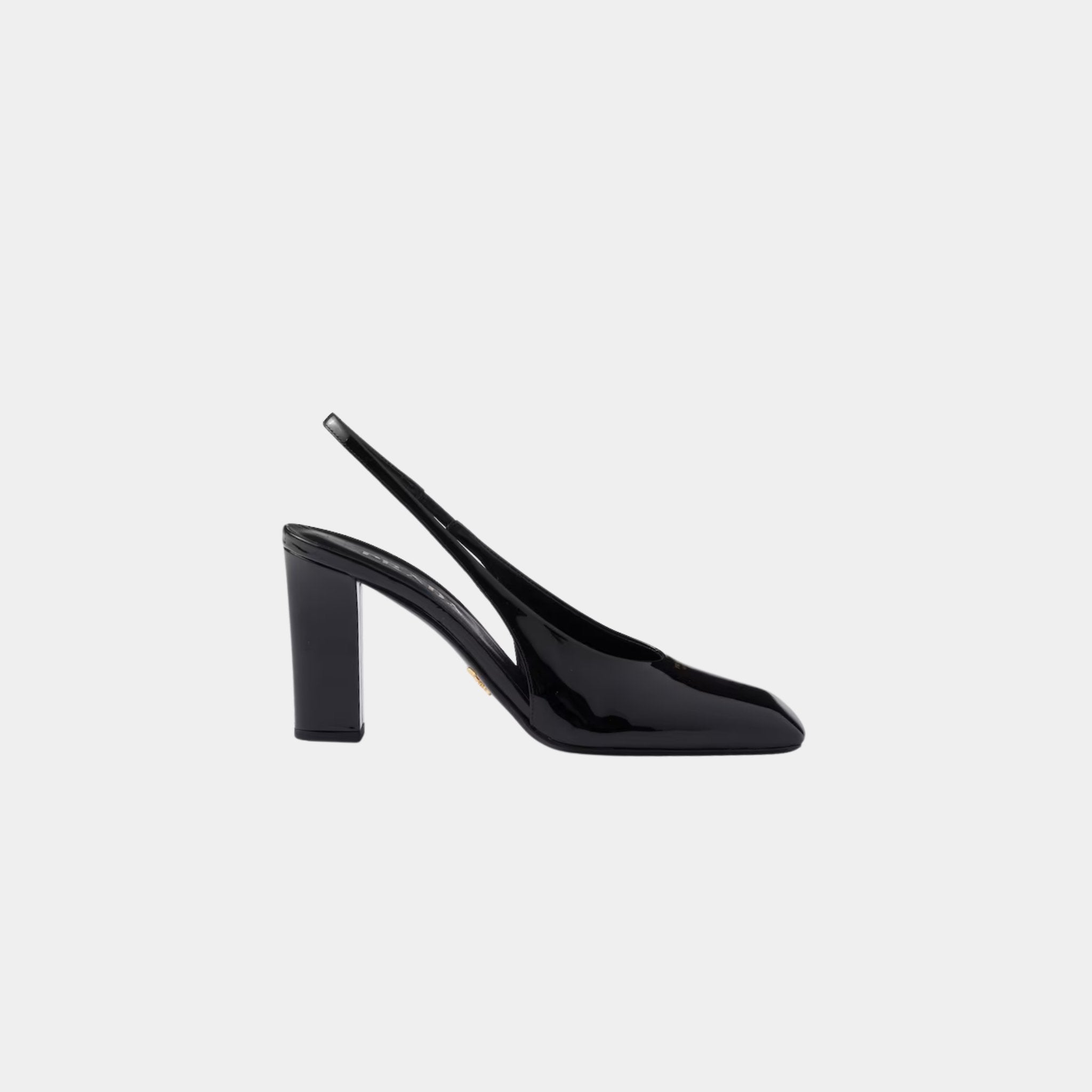 Patent Leather Slingback Pumps With Bound Leather Heel