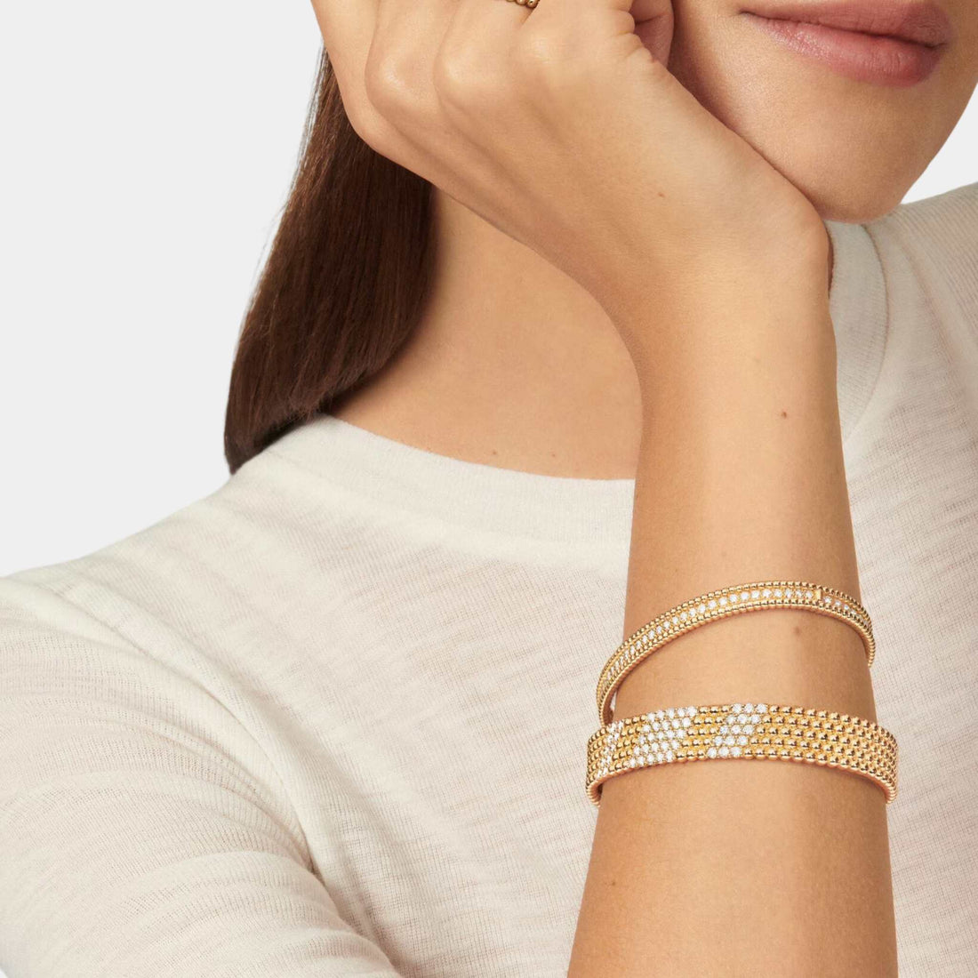 Perlée Diamonds Bracelet 5 Rows Medium Model Yellow Gold Diamond
