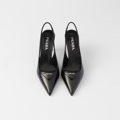 Brushed Leather Slingback Pumps