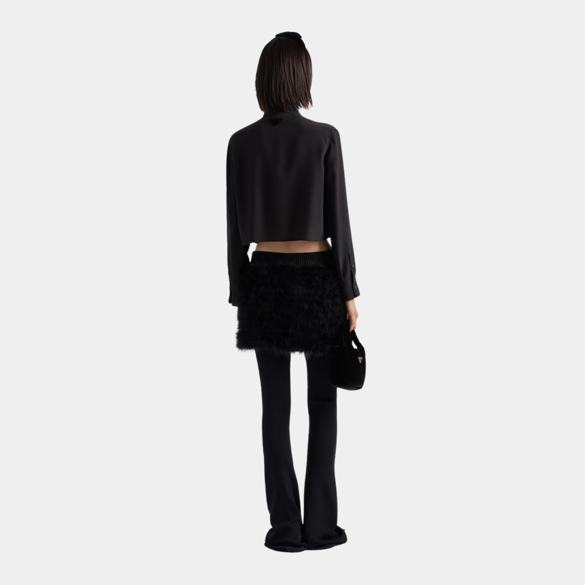 Crepe de Chine Boxy Shirt with Velvet Bow