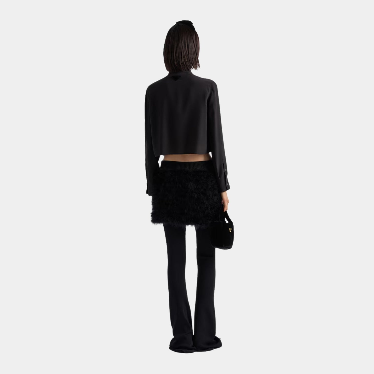 Crepe de Chine Boxy Shirt with Velvet Bow