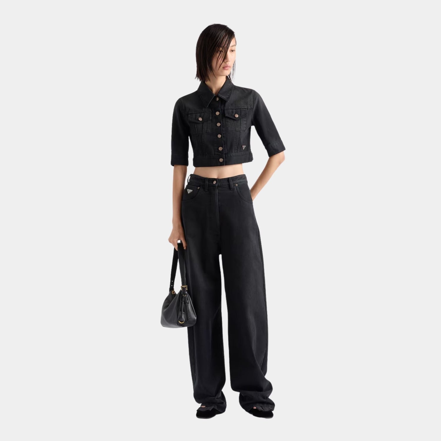 Cropped Denim Blouson Jacket