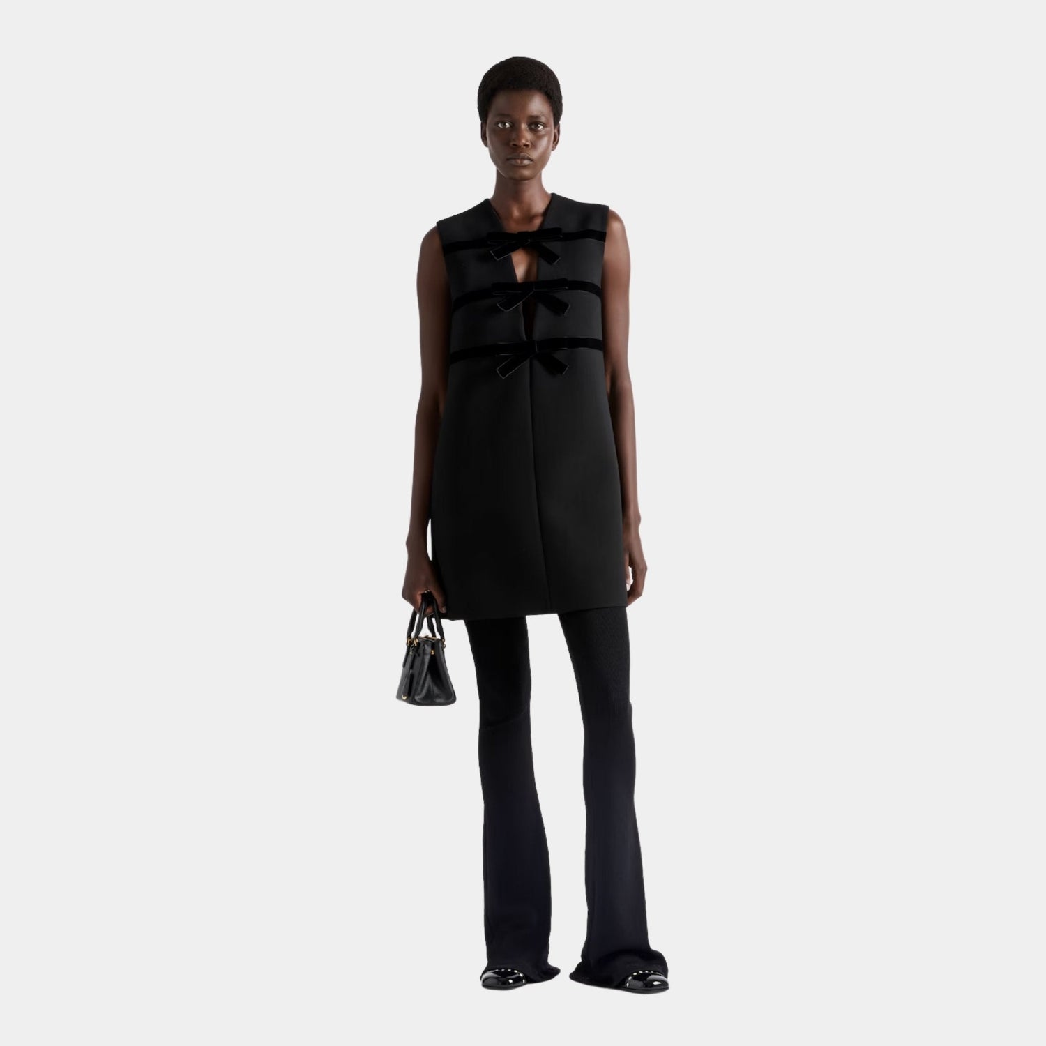 Natté Flared Mini Dress with Velvet Bows