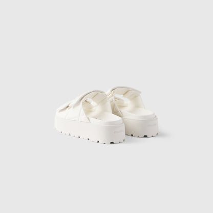 Padded Nappa Leather Slides With Rubber Platform Soles