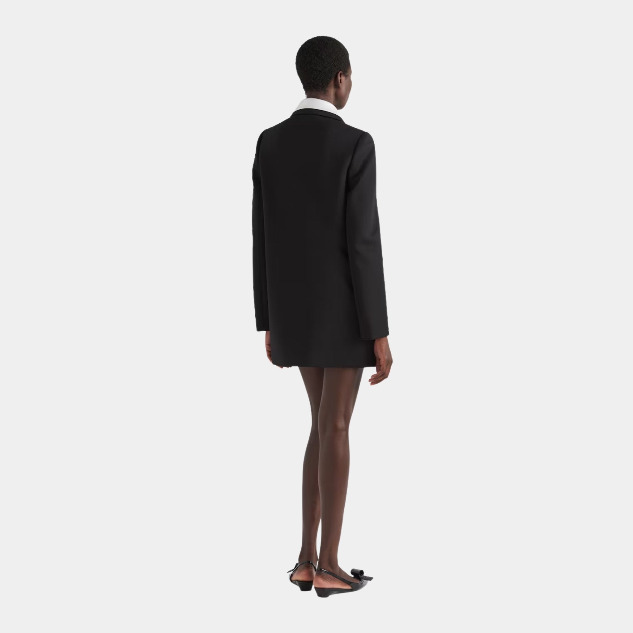 Singled-breasted Wool Sateen Coat with Collar