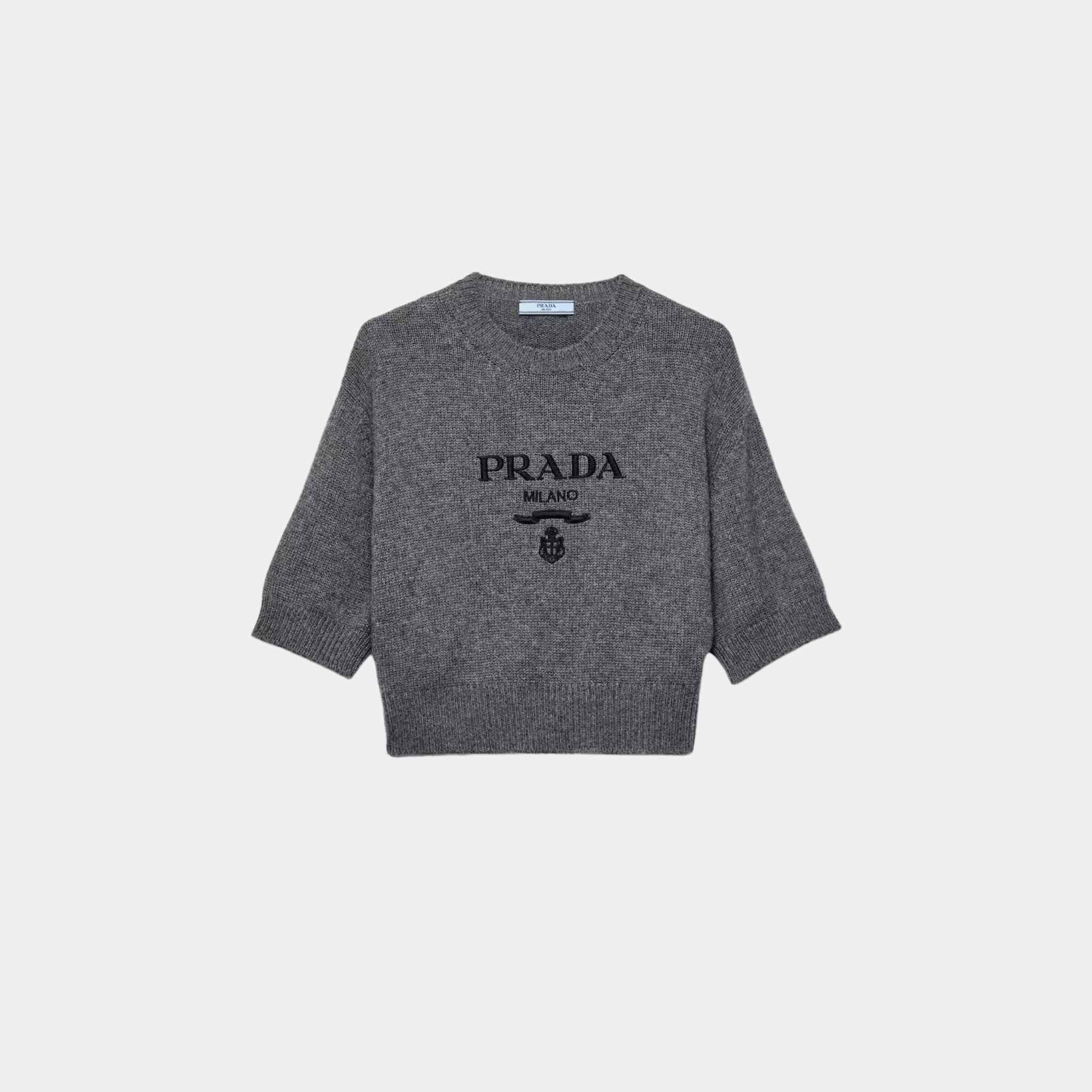 Slate Gray Wool Cashmere Crew-neck Short Sleeved Sweater