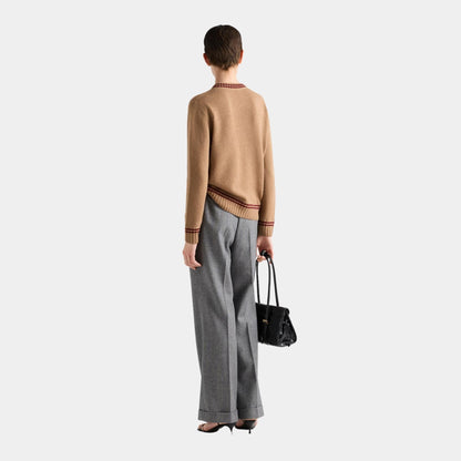 Wool Cashmere Instarsia Knit Crew-neck Sweater