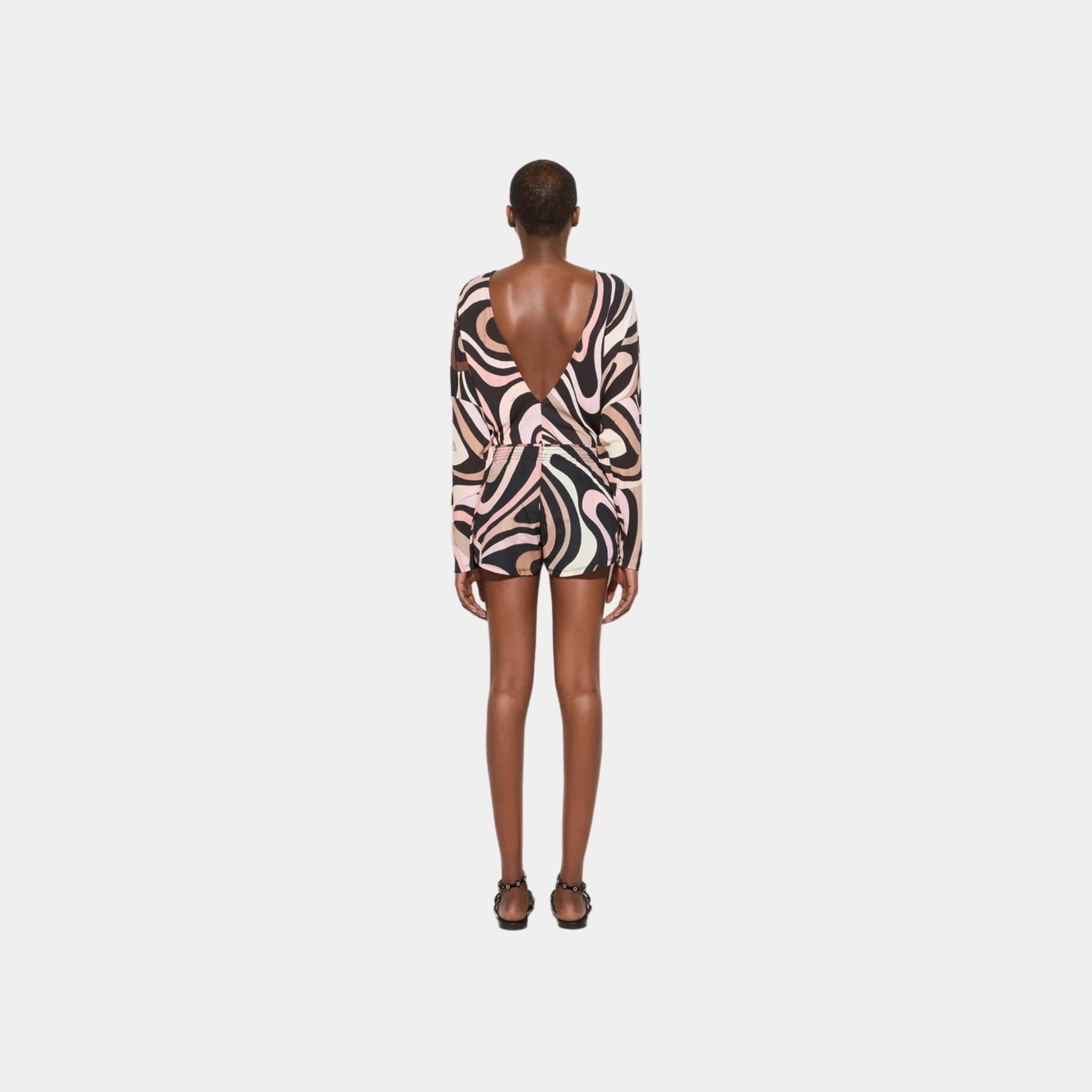Bodysuit With Marmo Print Cape Sleeves