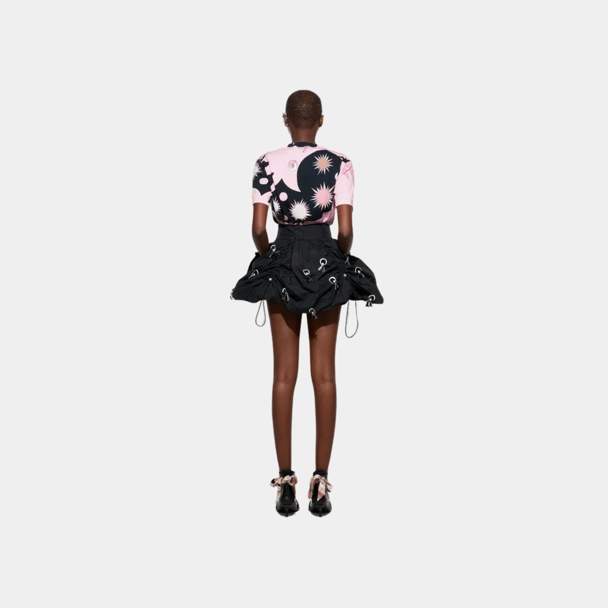 Flouncy Embroidered Mini Skirt With Elastic Waist