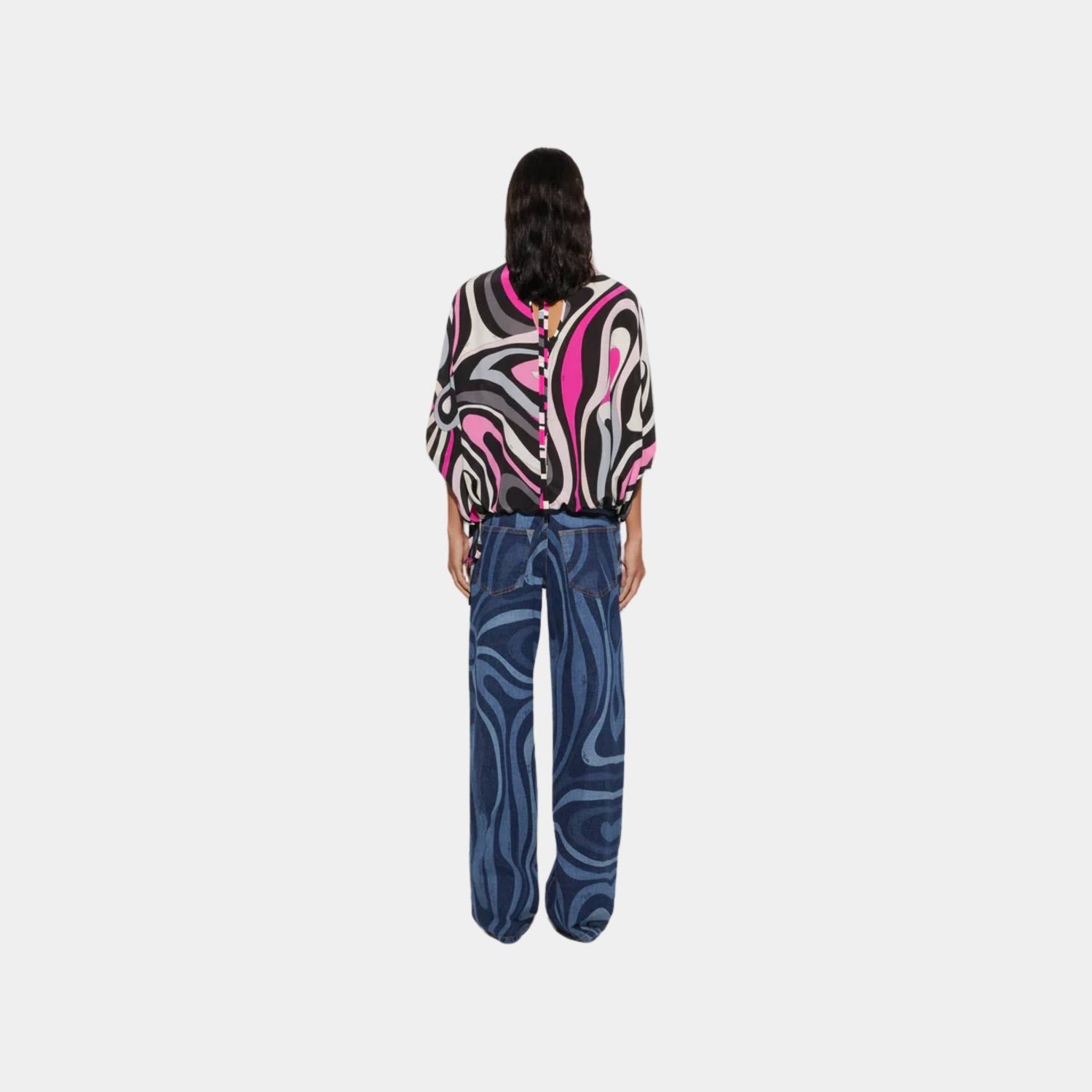 Marmo Print Cape Silk Blouse