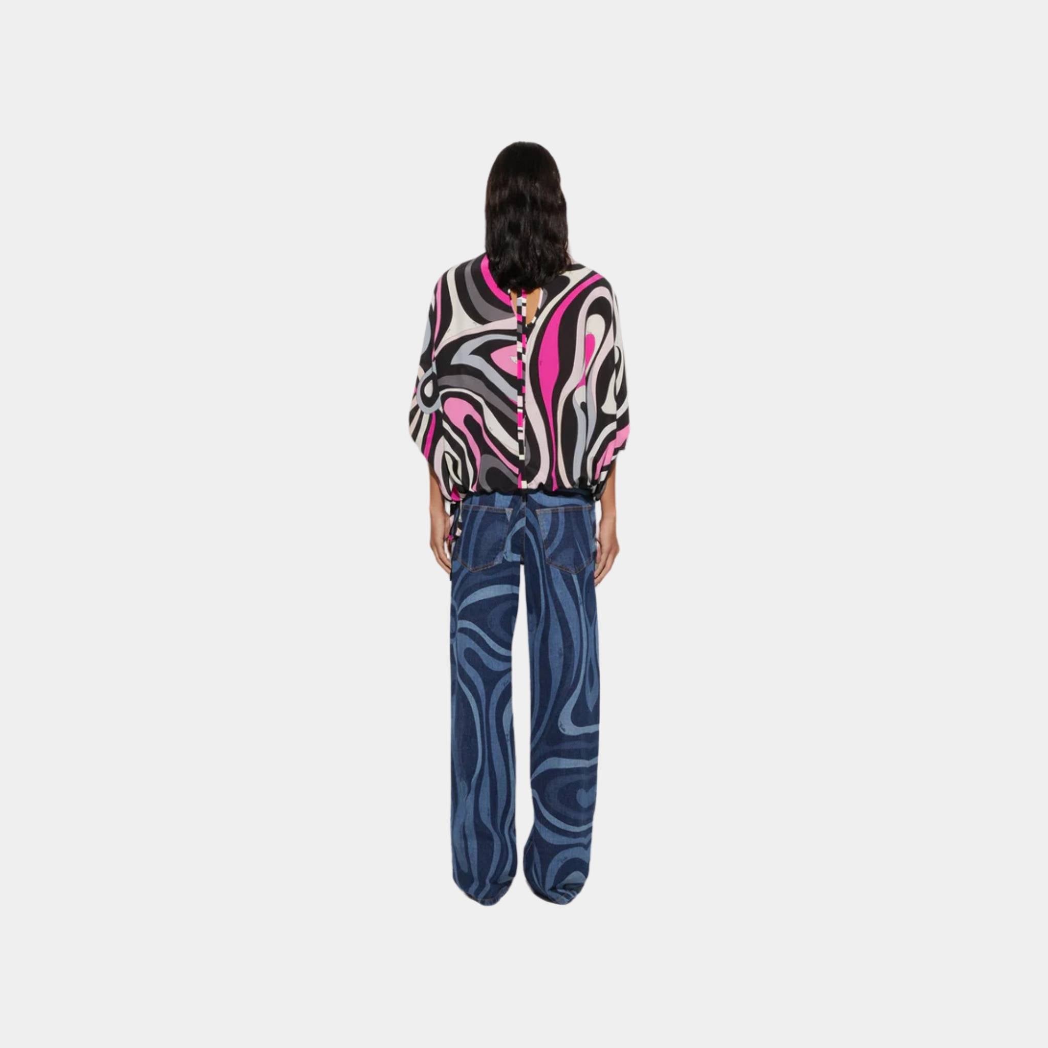 Marmo Print Cape Silk Blouse