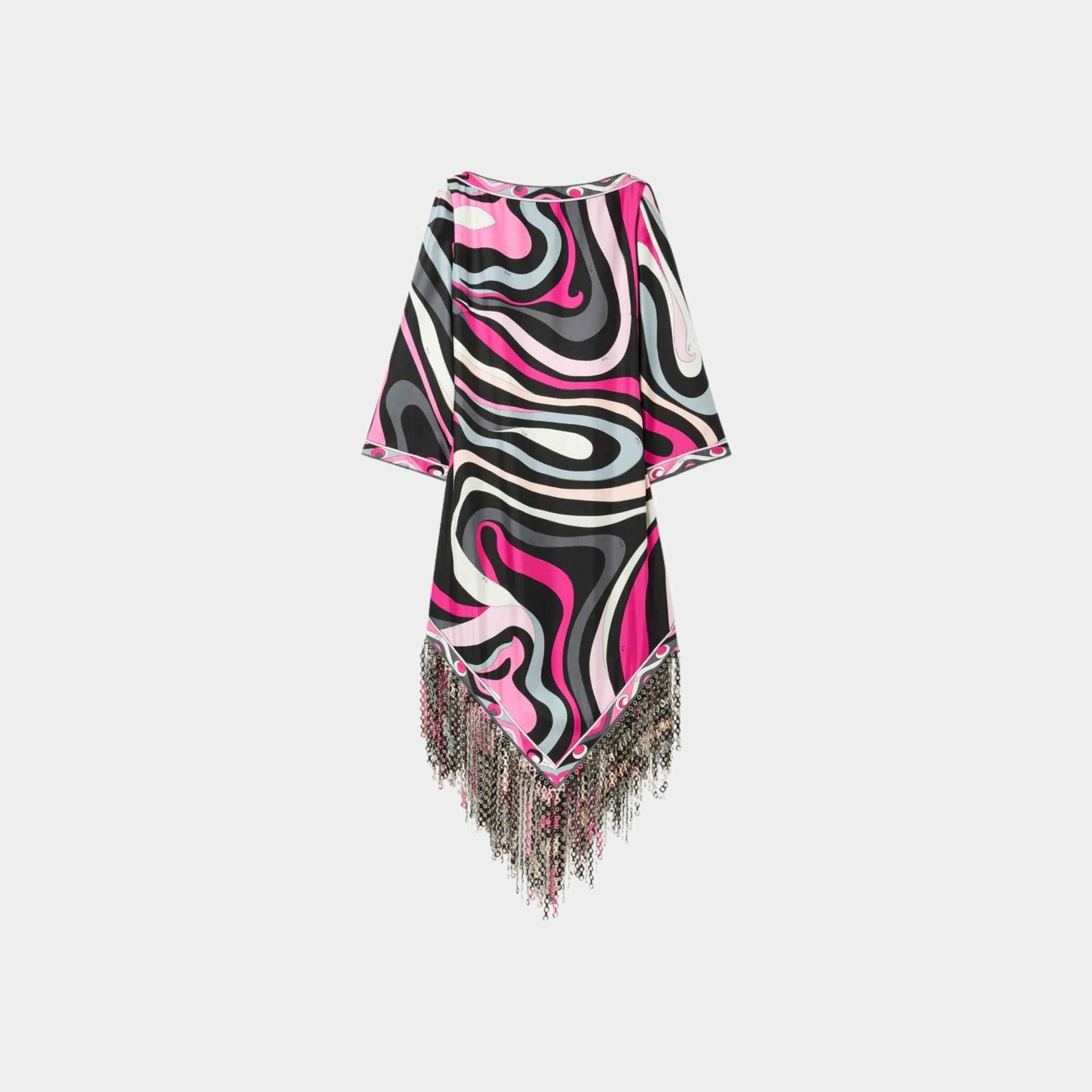 Marmo Print Dress With Fringes