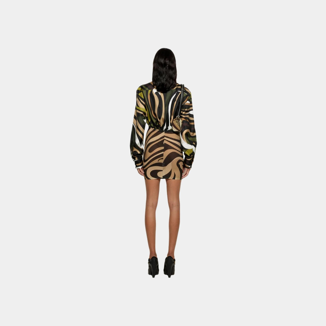 Marmo Print Long Sleeves Mini Dress