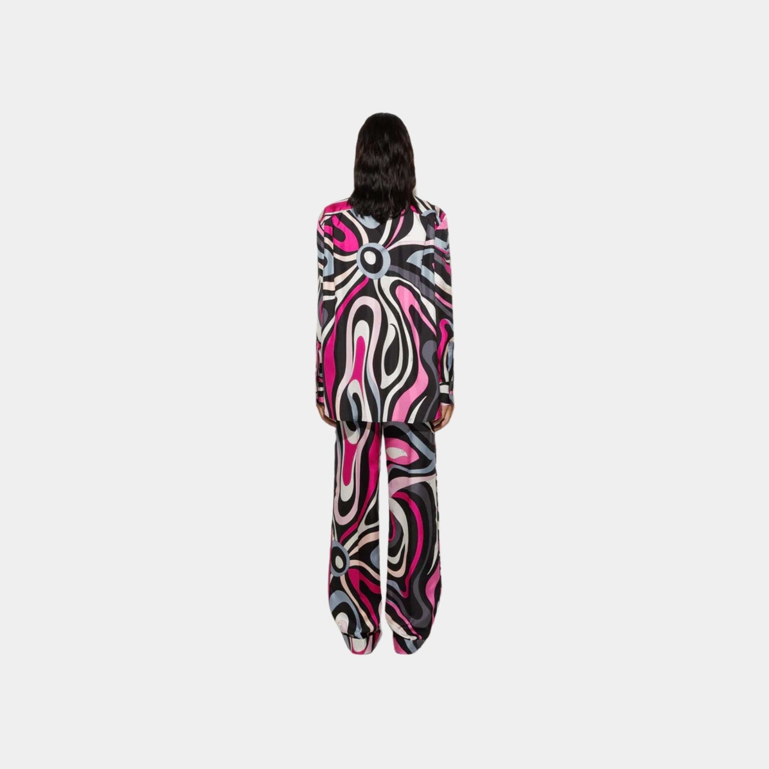 Marmo Print Straight Silk Twill Pants